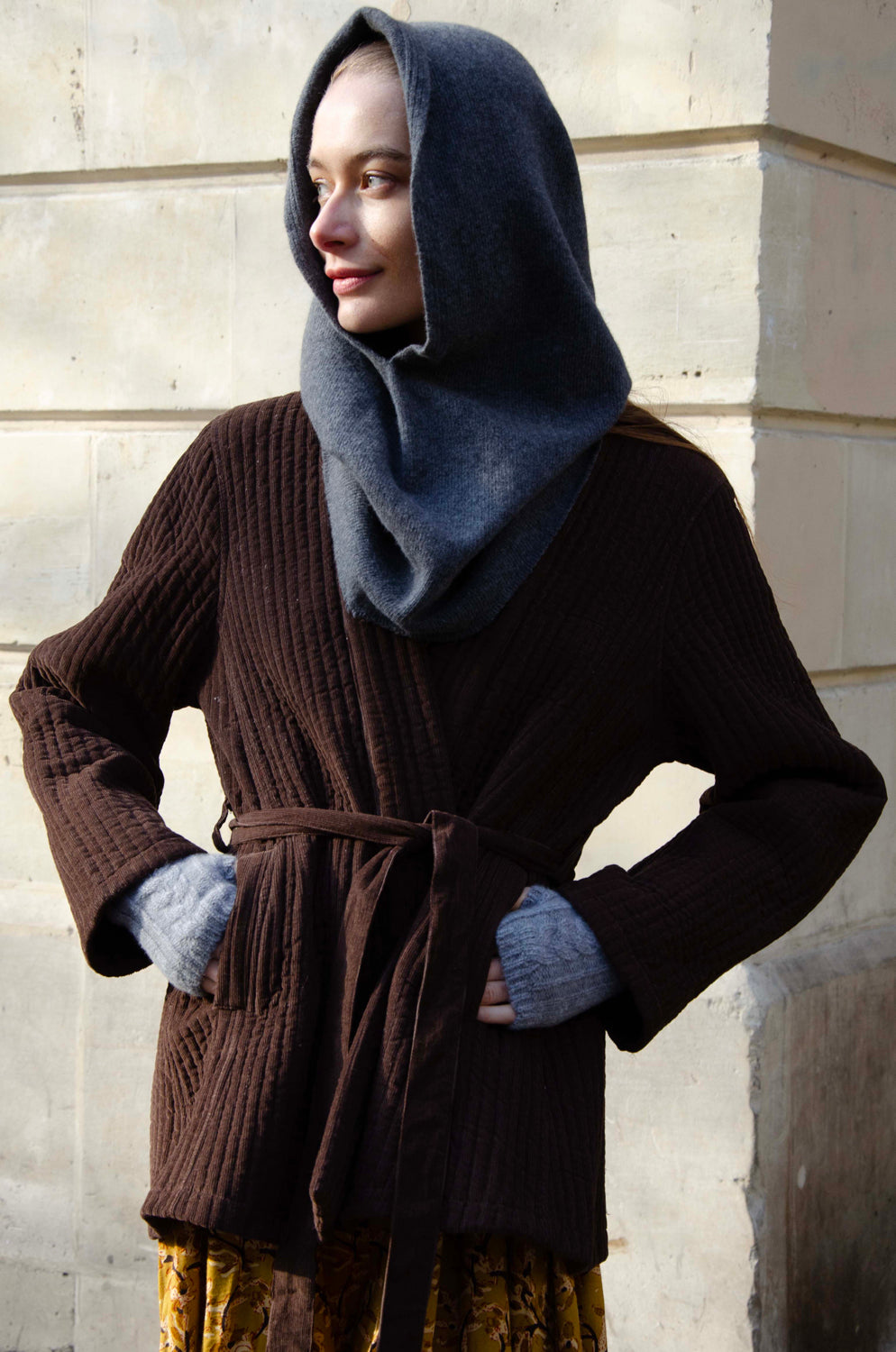 Veste matelassée Aloise, velours 100% Coton - Marron