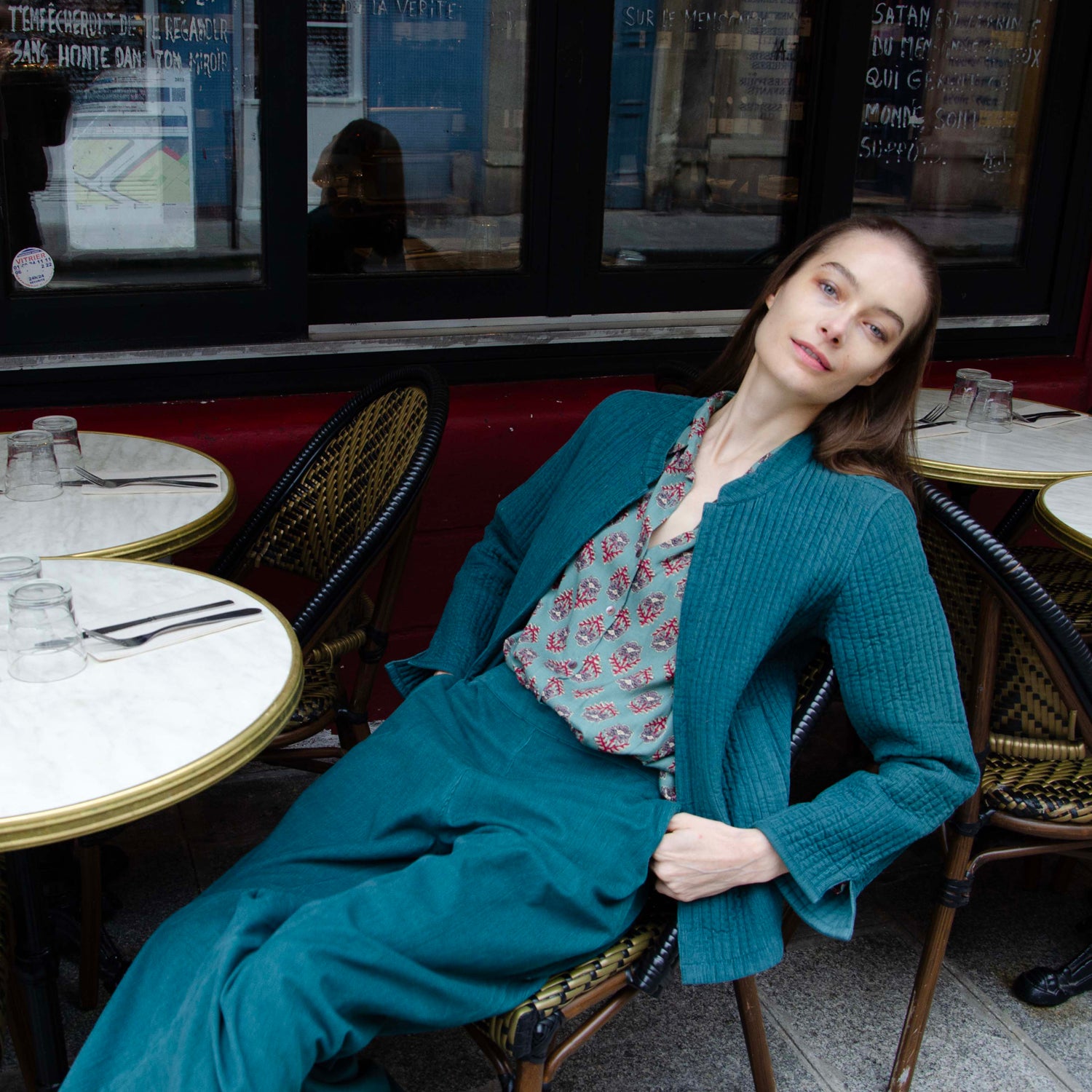 Veste matelassée Nancy, velours 100% Coton - Vert