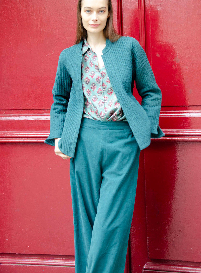 Veste matelassée Nancy, velours 100% Coton - Vert