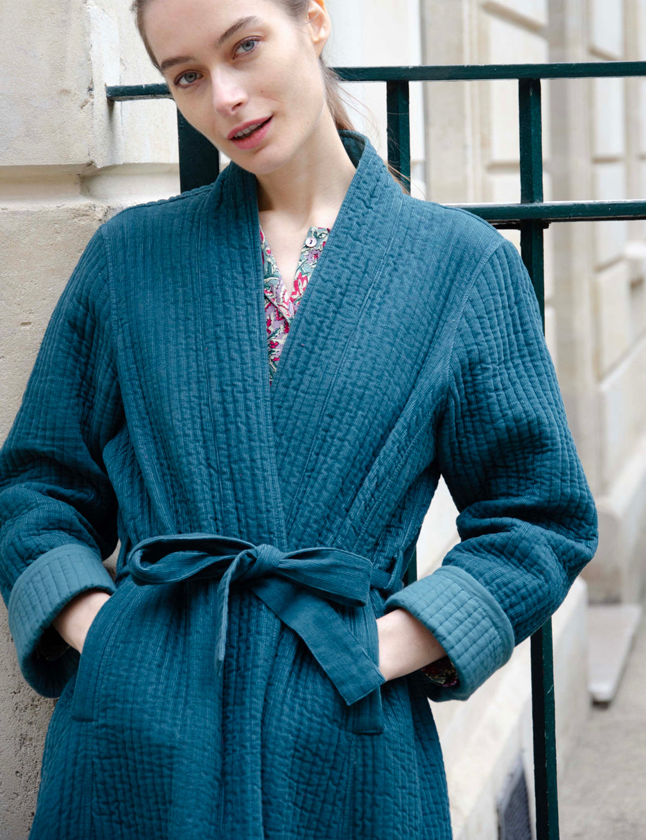 Manteau Mona, velours 100% Coton - Vert