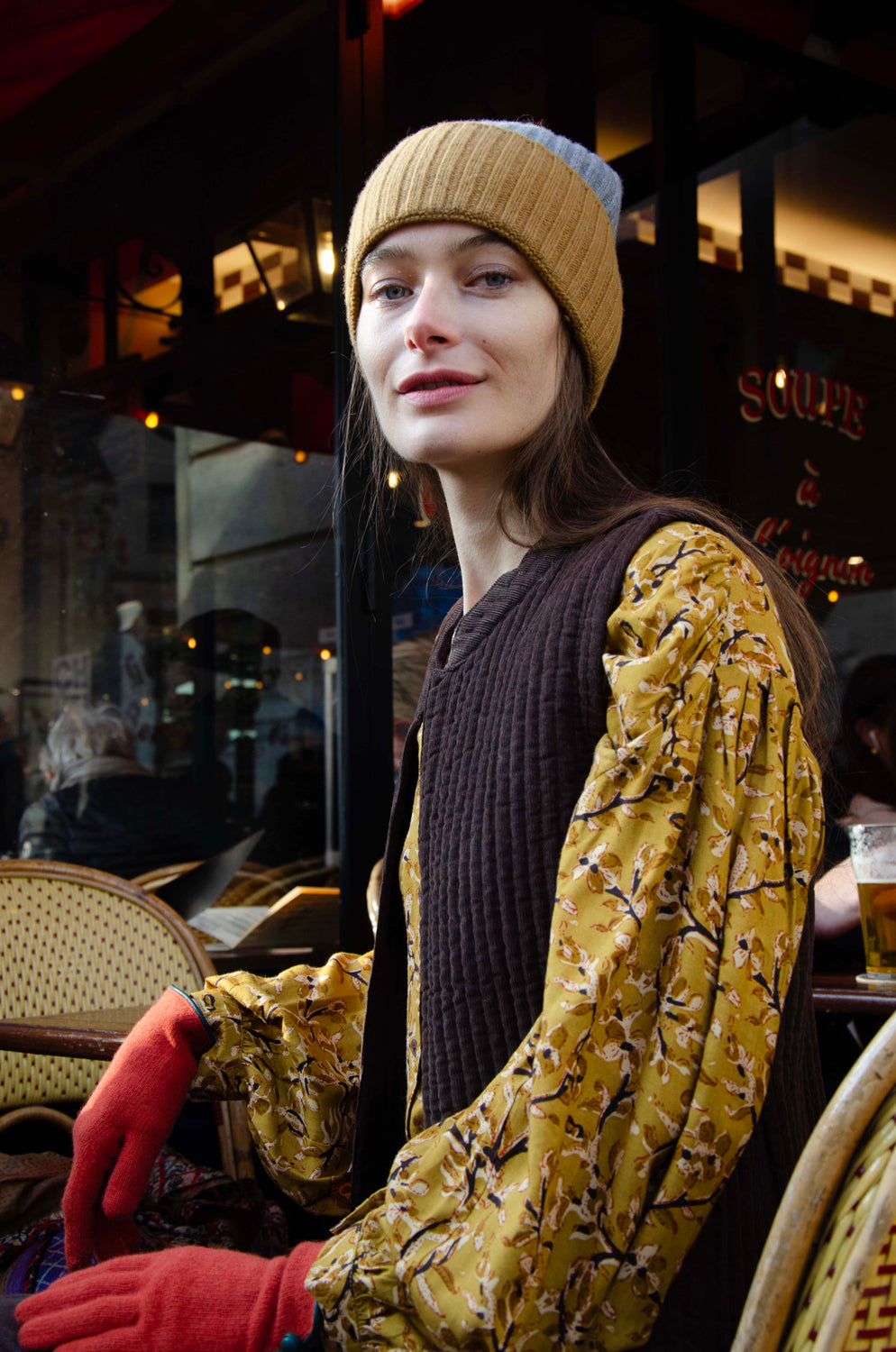 Gilet Nehru, velours 100% Coton - Marron