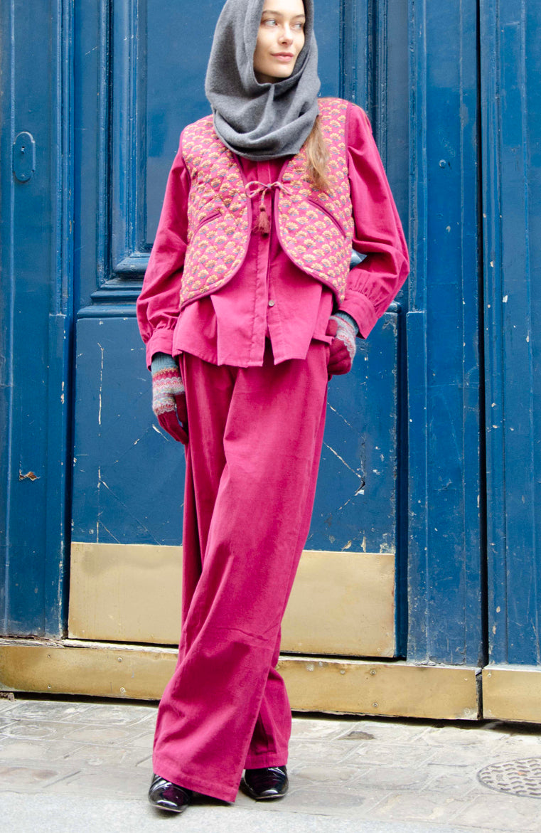 Pantalon Jane, velours 100% Coton - Rose