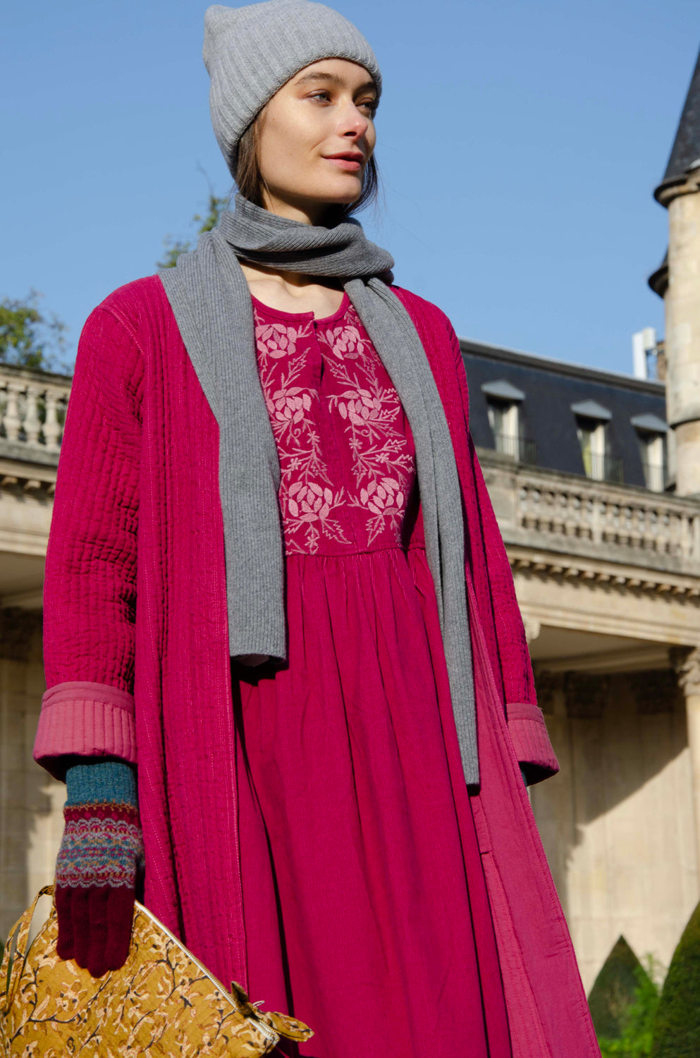 Robe Lucy, velours 100% Coton - Rose