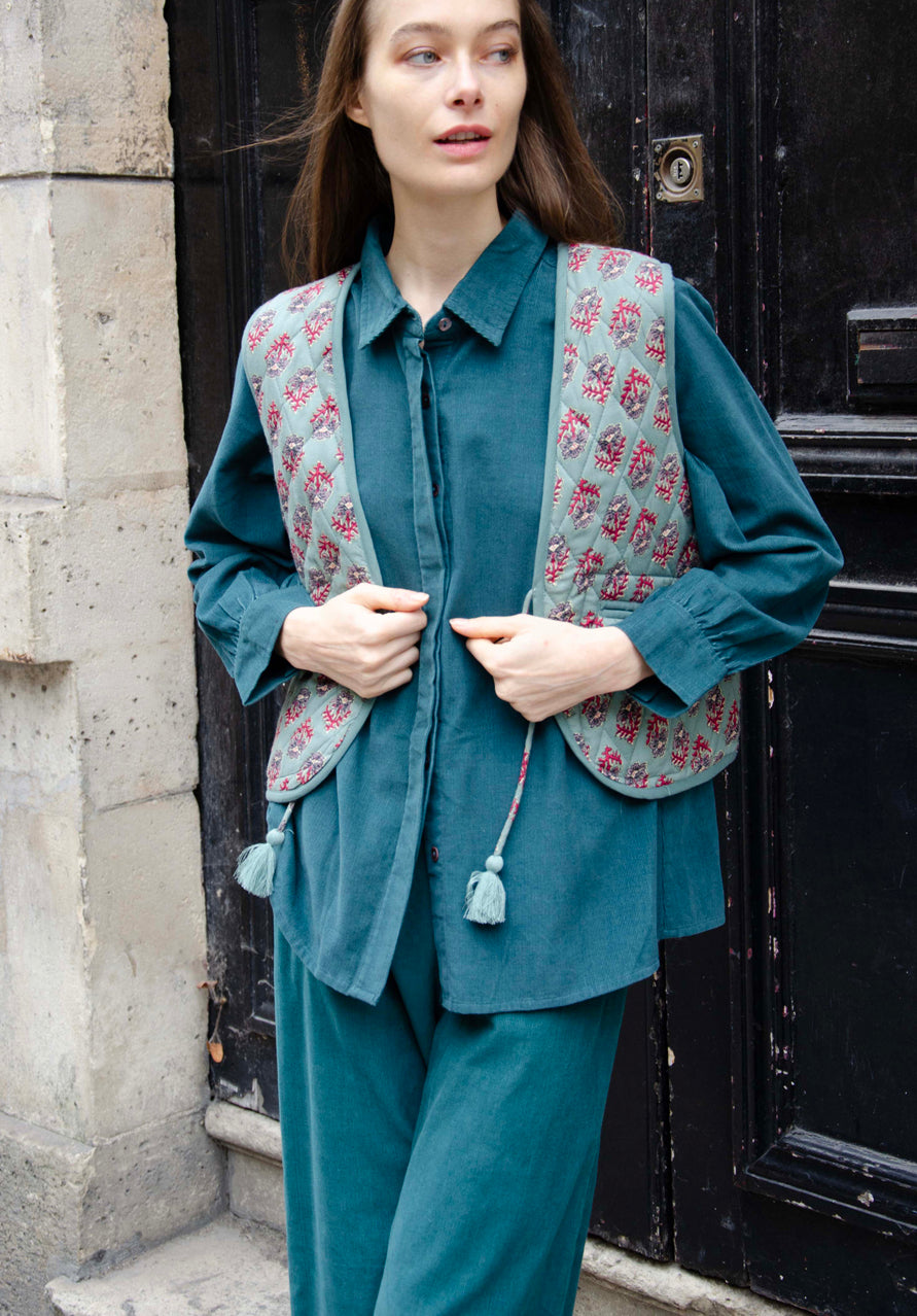Chemise Lily, velours 100% Coton - Vert