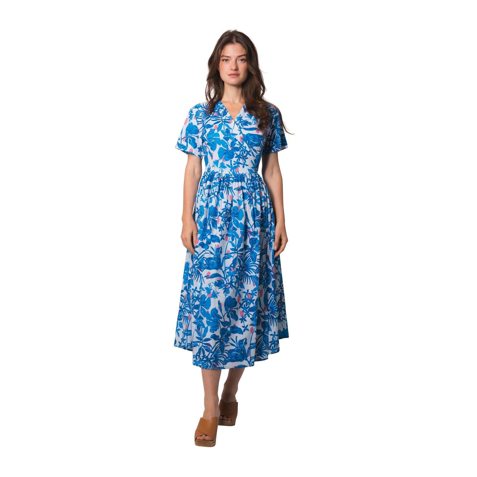 Alba Cross Over Dress Lokobe 100% Coton - Blue BLUE
