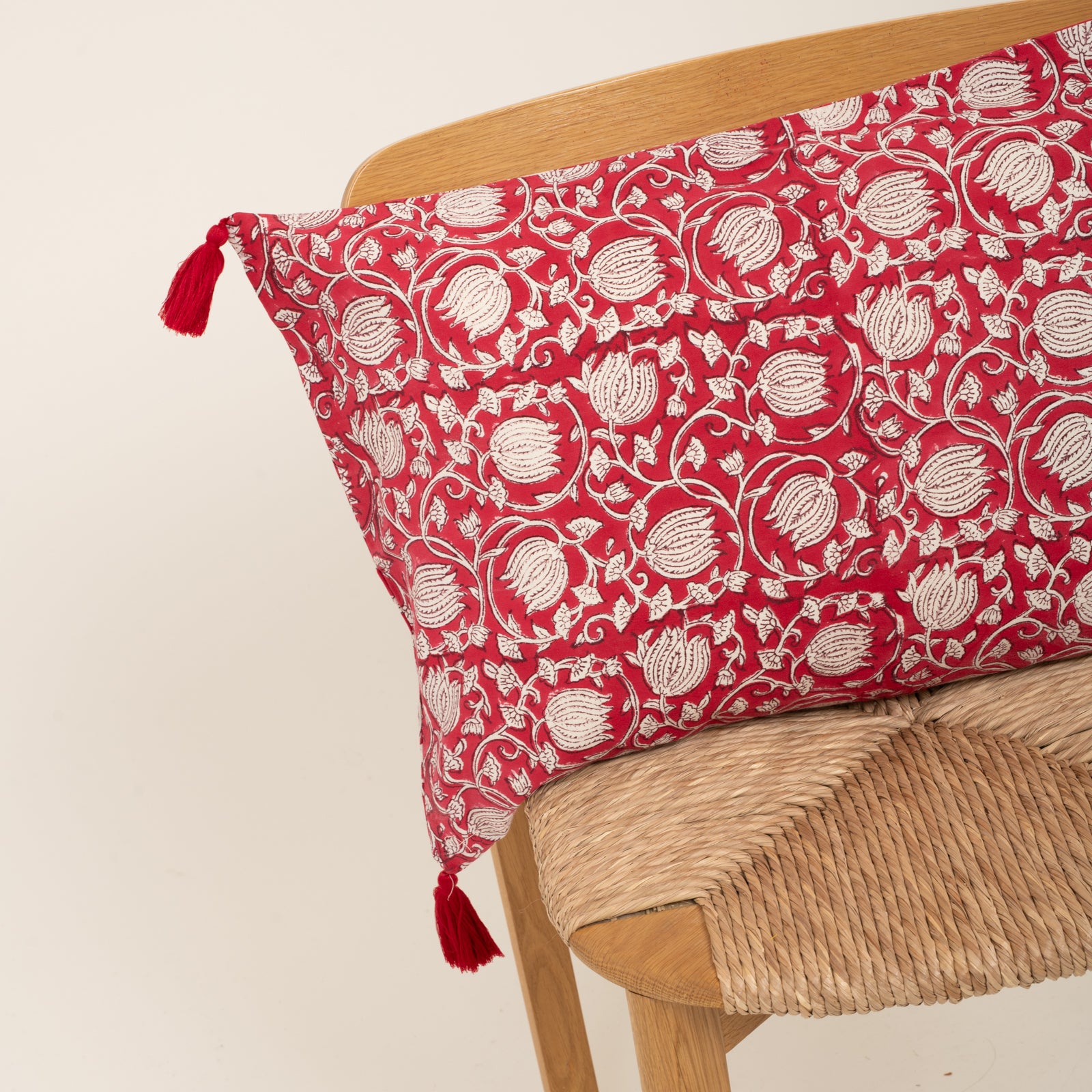 Cushion Cover Pema 60x40 100% Organic Coton Blockprint - Red RED