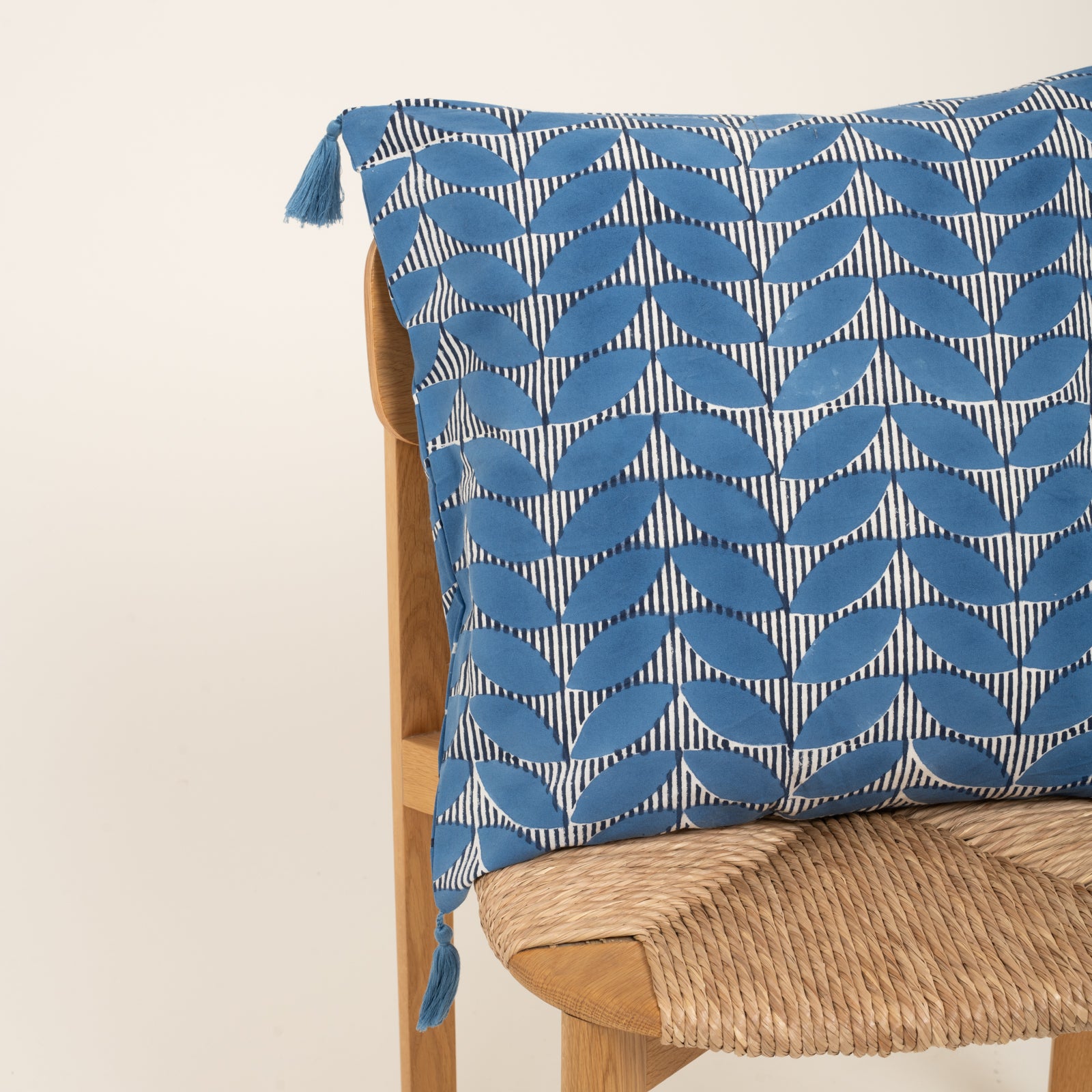 Cushion Cover Cap Estel 50x50 100% Organic Coton Blockprint - Blue BLUE