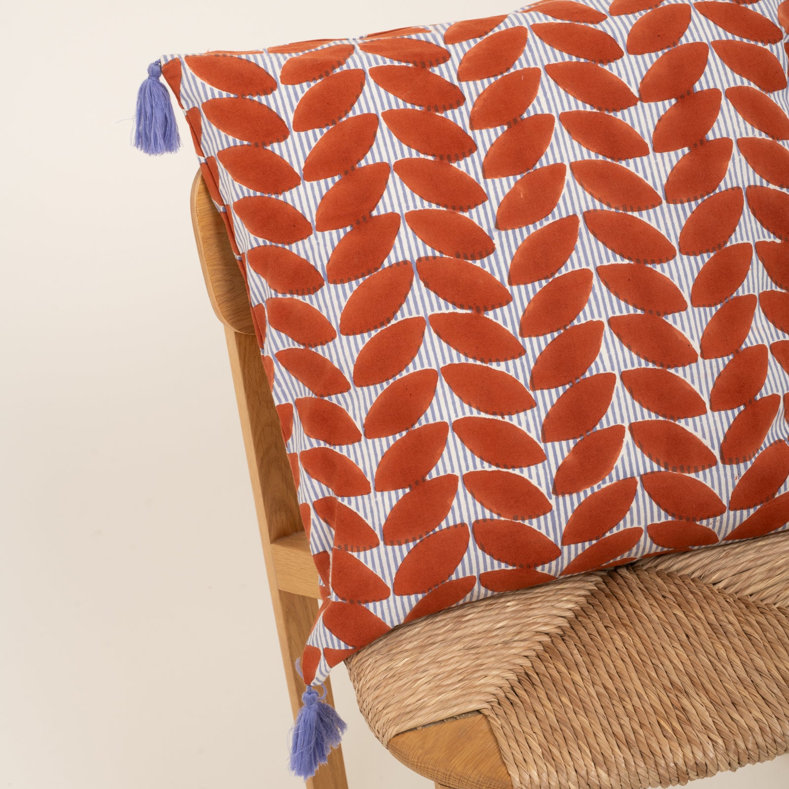 Cushion Cover Cap Estel 50x50 100% Organic Coton Blockprint - Orange ORANGE