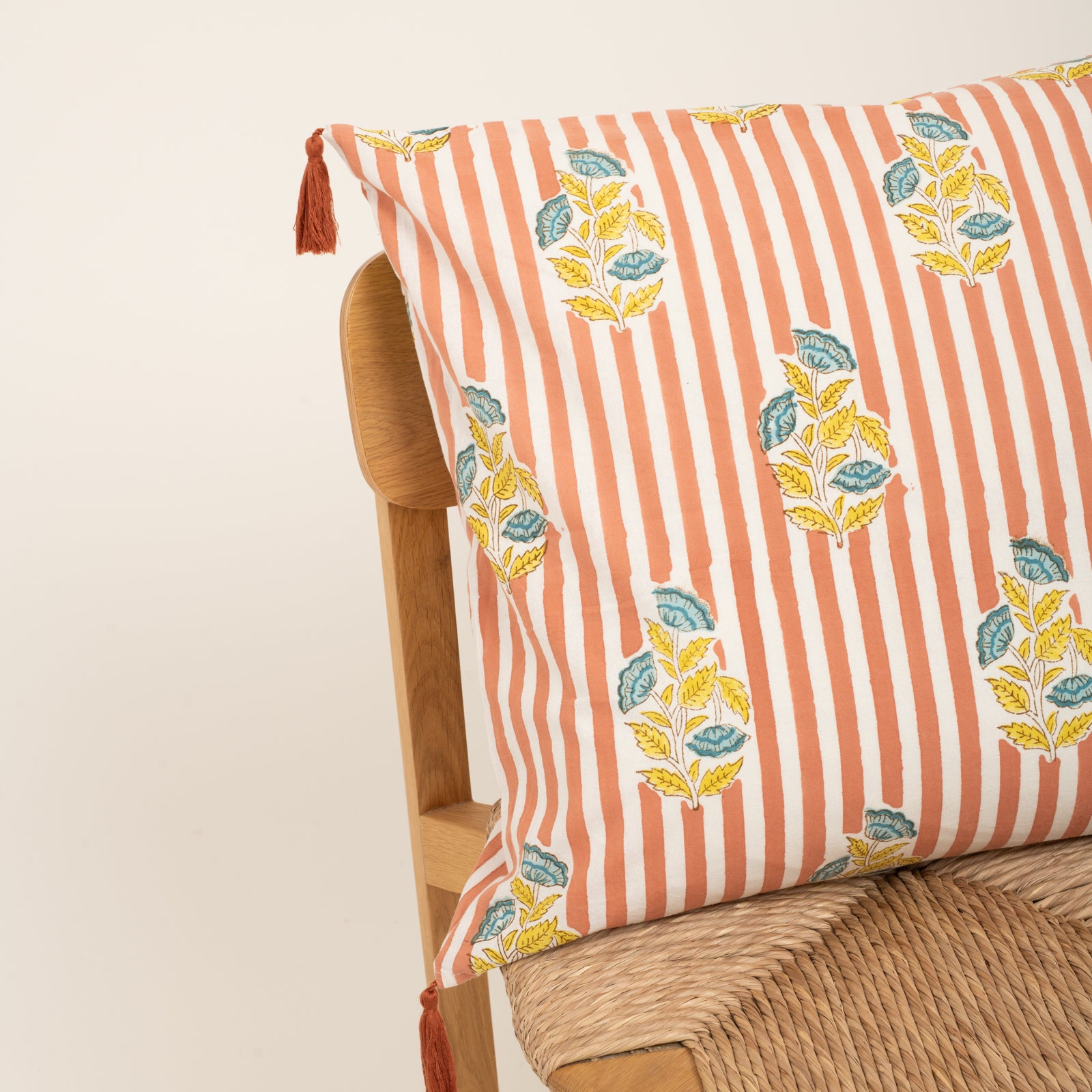 Cushion Cover Beaulieu 50x50 100% Organic Coton Blockprint - Peach PEACH