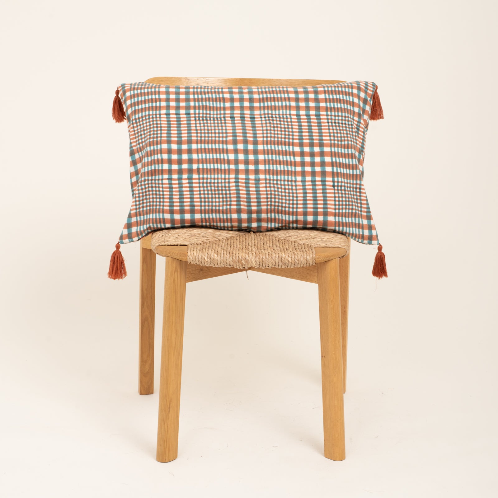 Cushion Cover Nissa 60x40 100% Organic Coton Blockprint - Peach Turquoise PEACH TURQUOISE