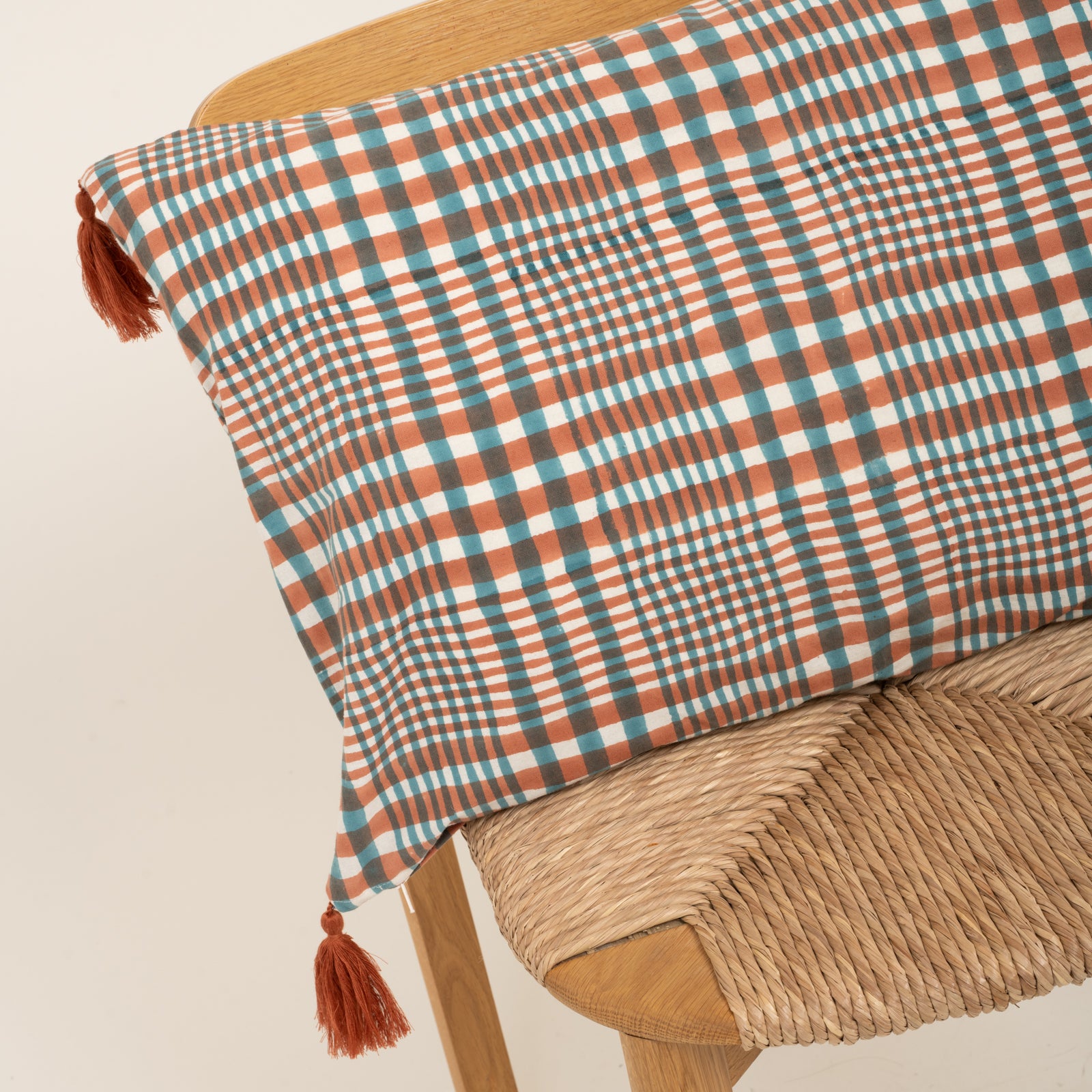 Cushion Cover Nissa 60x40 100% Organic Coton Blockprint - Peach Turquoise PEACH TURQUOISE