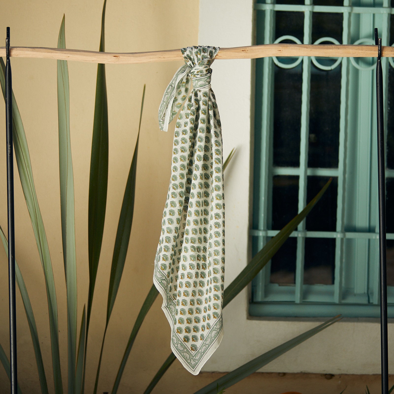 Square Scarf Gigaro Organic Coton - Blockprint - Green GREEN