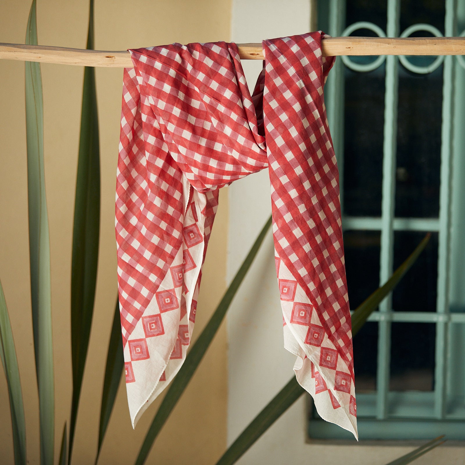 Large Scarf / Sarong Prado 100% Coton - Blockprint - Pink PINK