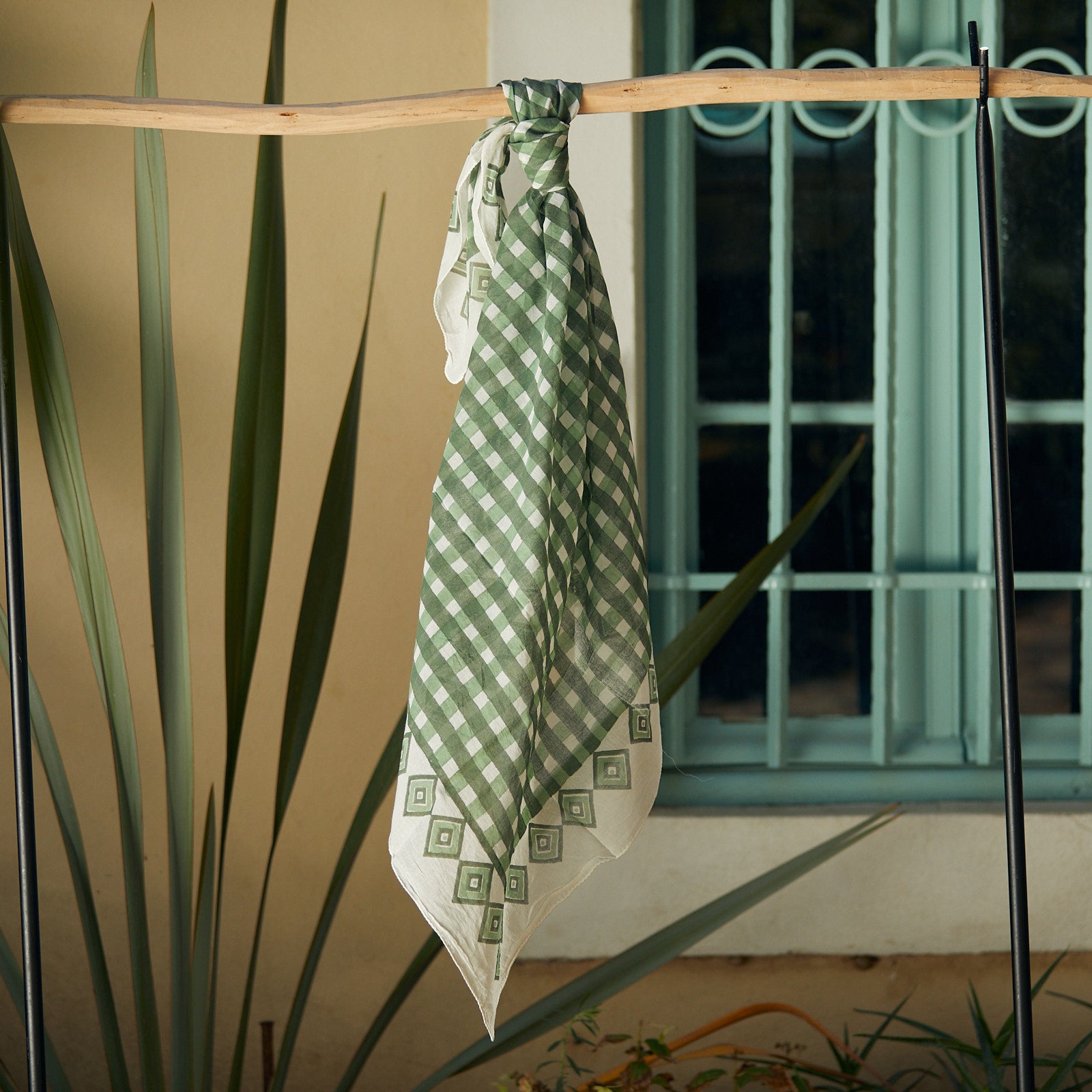 Square Scarf Prado 100% Coton Blockprint - Green GREEN