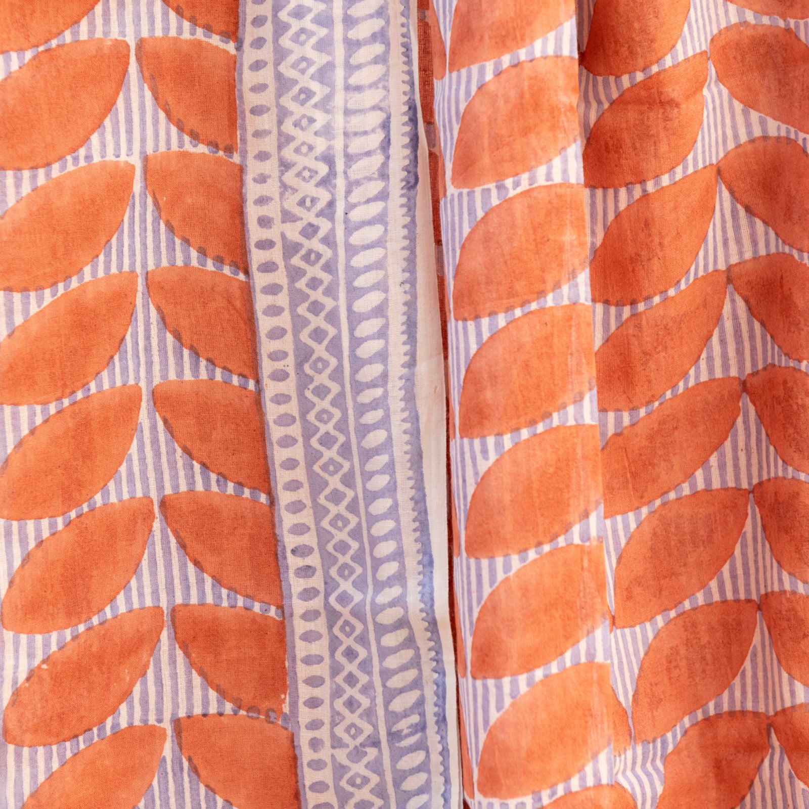 Large Scarf / Sarong Cap Estel Organic Coton - Blockprint - Orange ORANGE