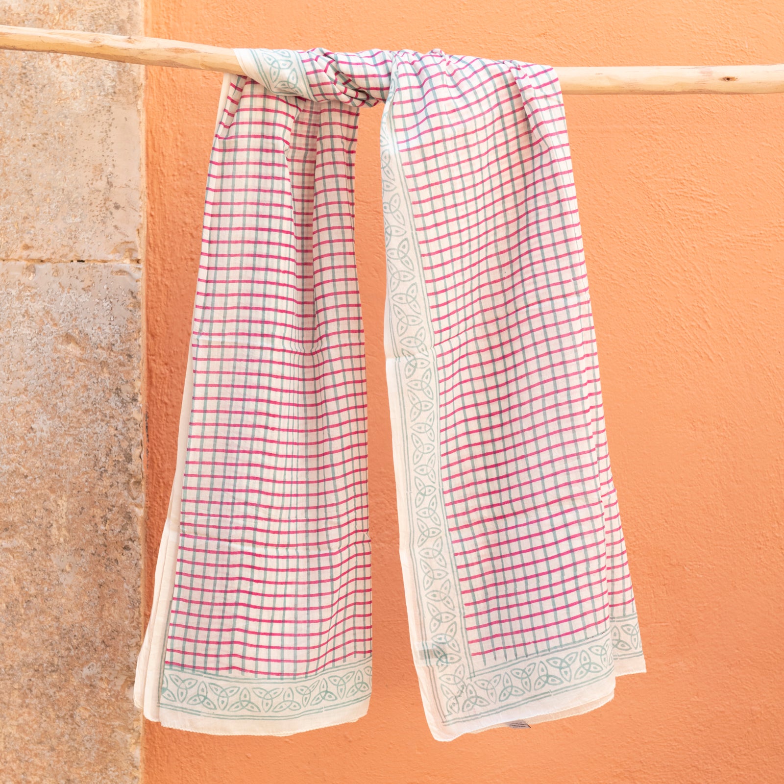 Large Scarf / Sarong Croisette Organic Coton - Blockprint - Green GREEN