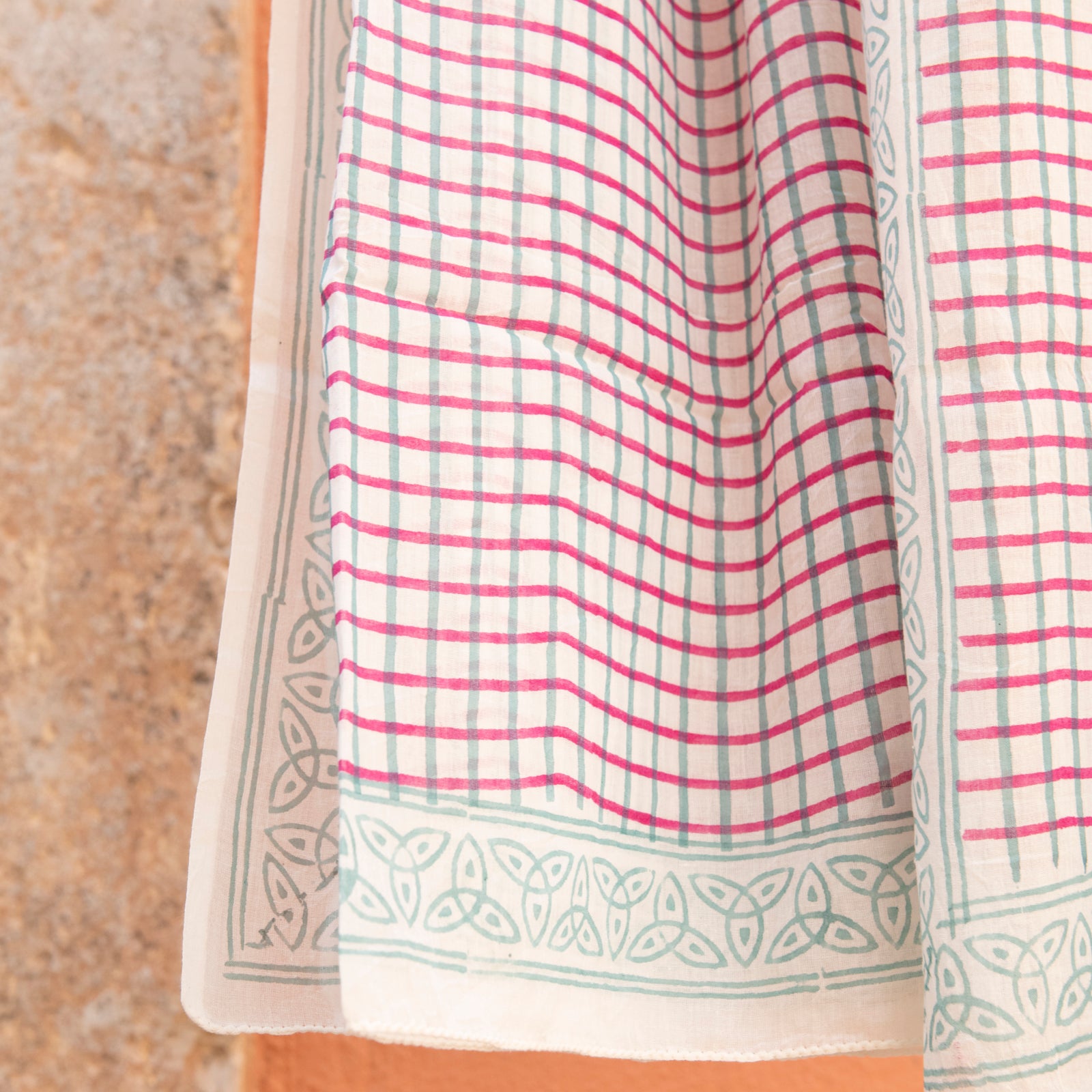 Large Scarf / Sarong Croisette Organic Coton - Blockprint - Green GREEN