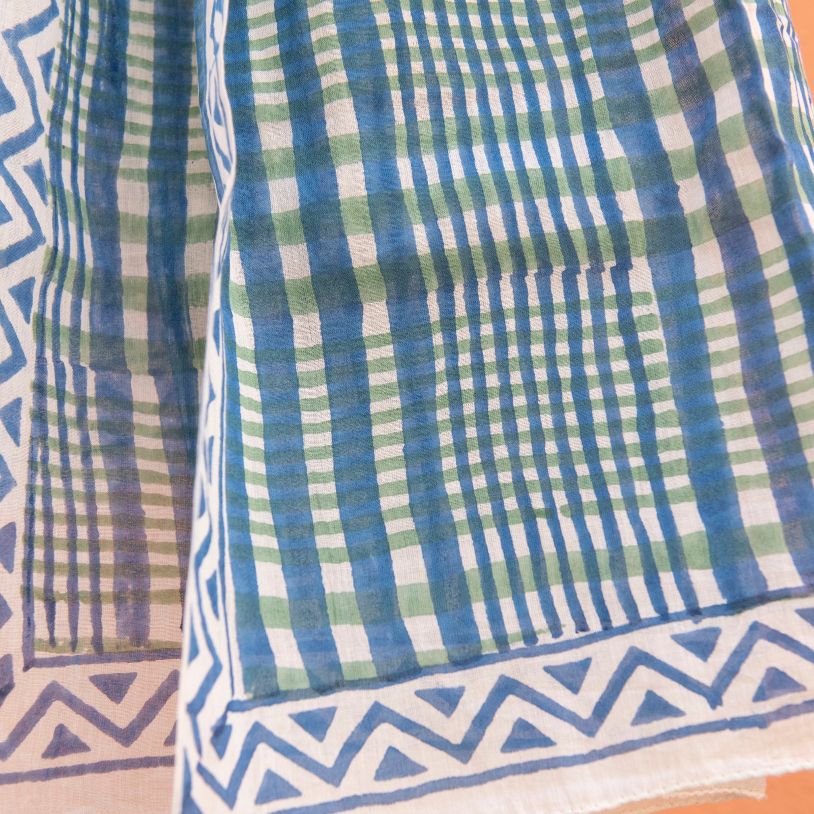 Large Scarf / Sarong Nissa Organic Coton - Blockprint - Blue BLUE