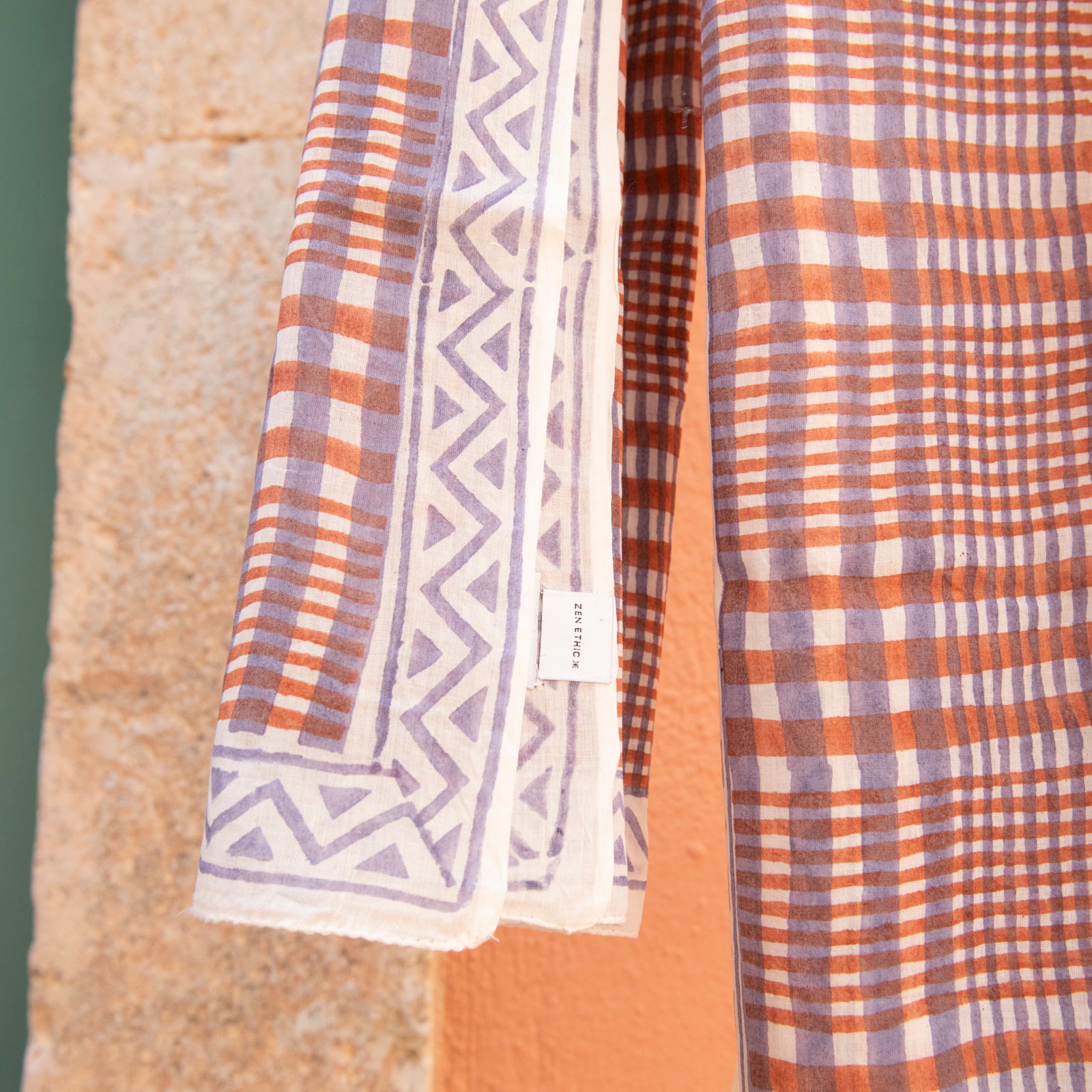 Large Scarf / Sarong Nissa Organic Coton - Blockprint - Lilac LILAC