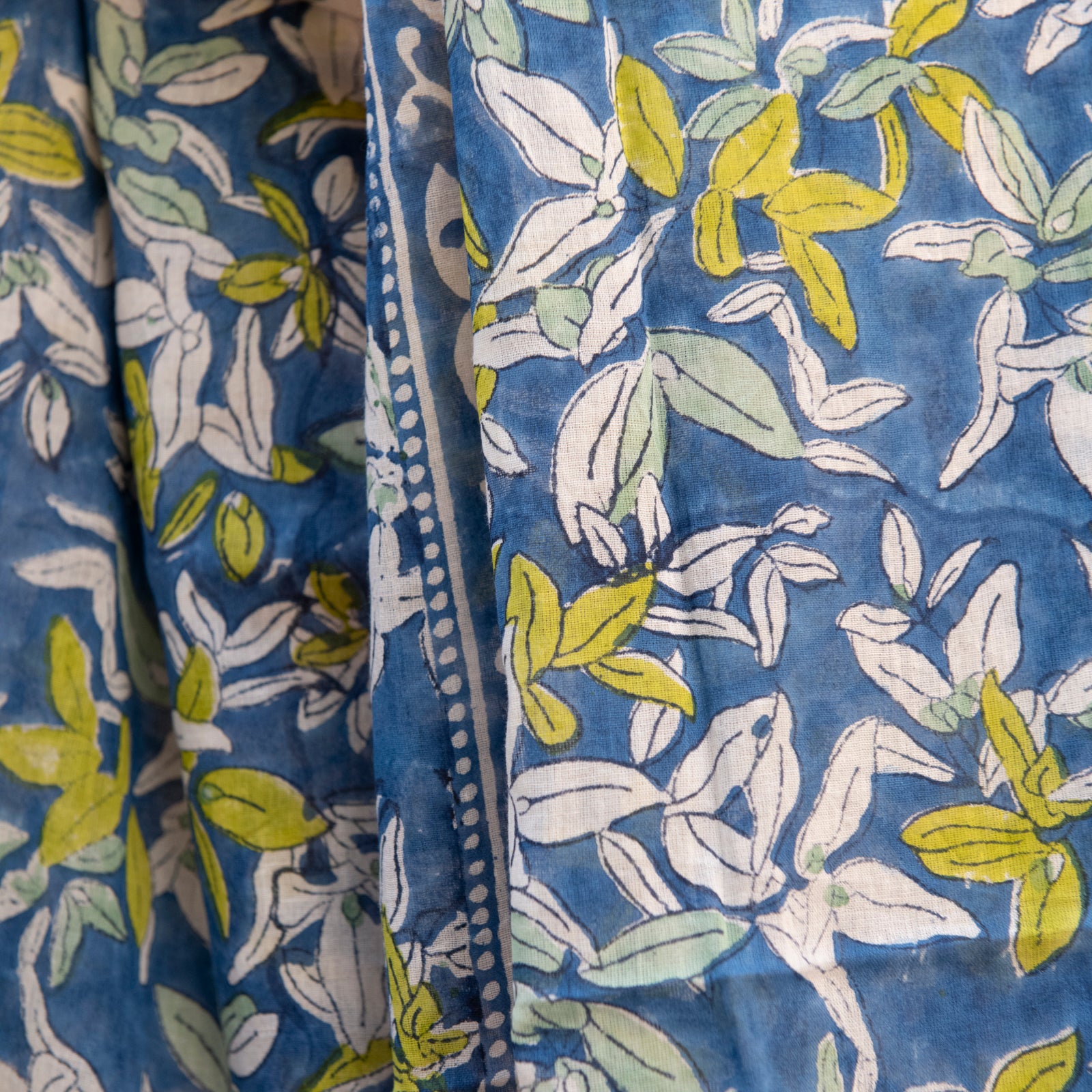 Large Scarf / Sarong Figuieres Organic Coton - Blockprint - Blue BLUE