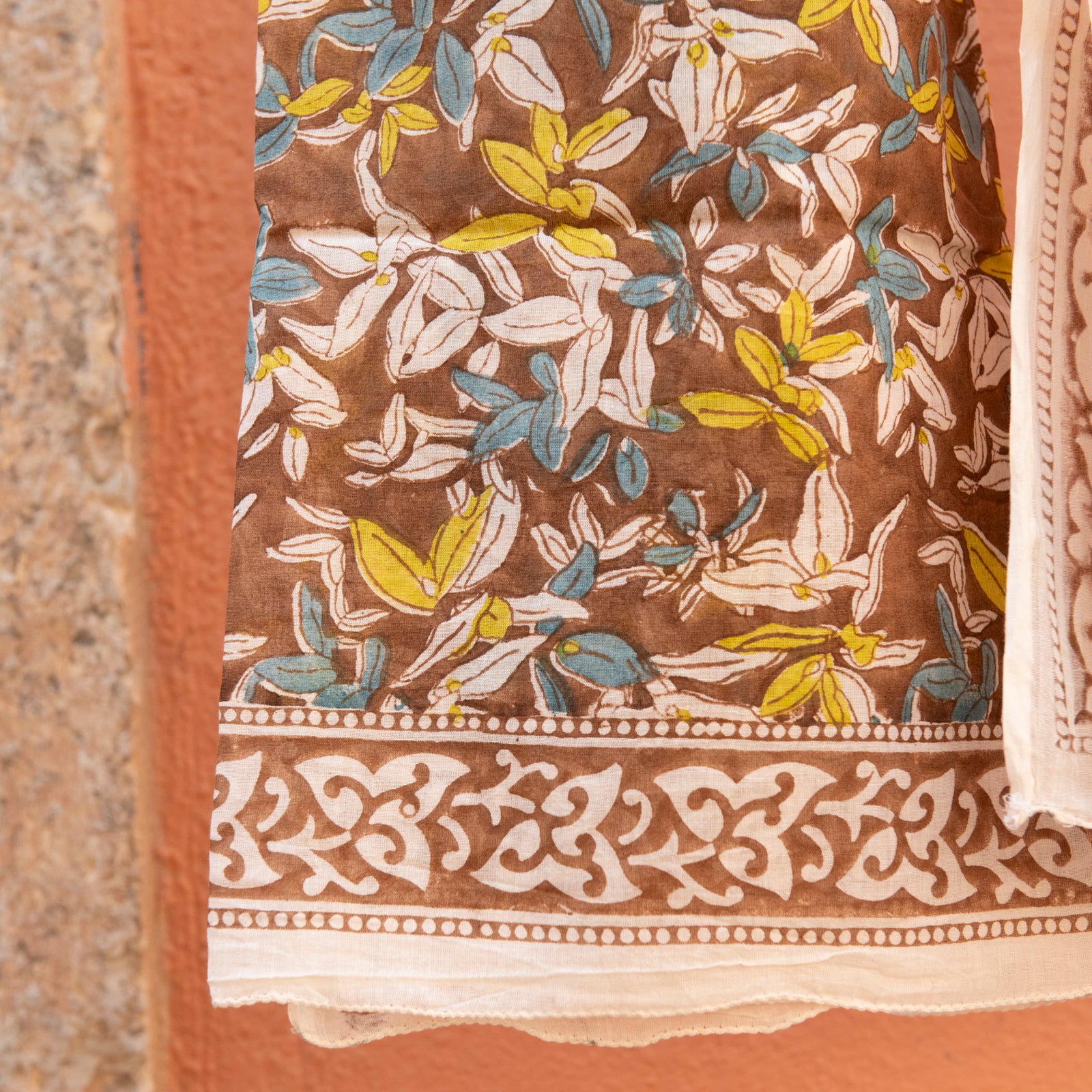 Large Scarf / Sarong Figuieres Organic Coton - Blockprint - Brown BROWN