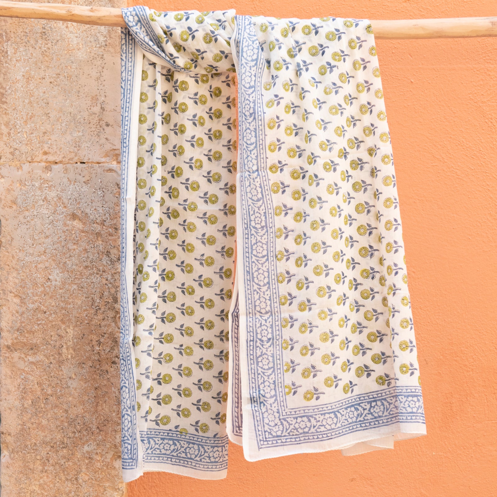 Large Scarf / Sarong Grace Organic Coton - Blockprint - Blue BLUE