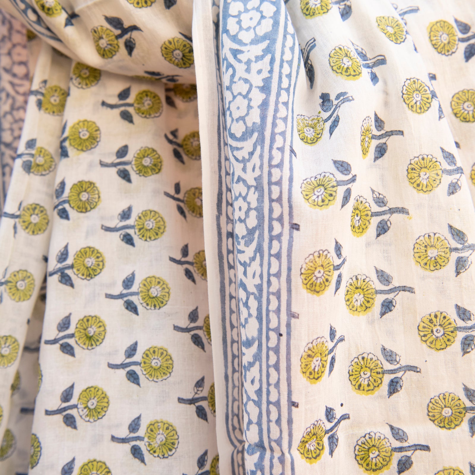 Large Scarf / Sarong Grace Organic Coton - Blockprint - Blue BLUE