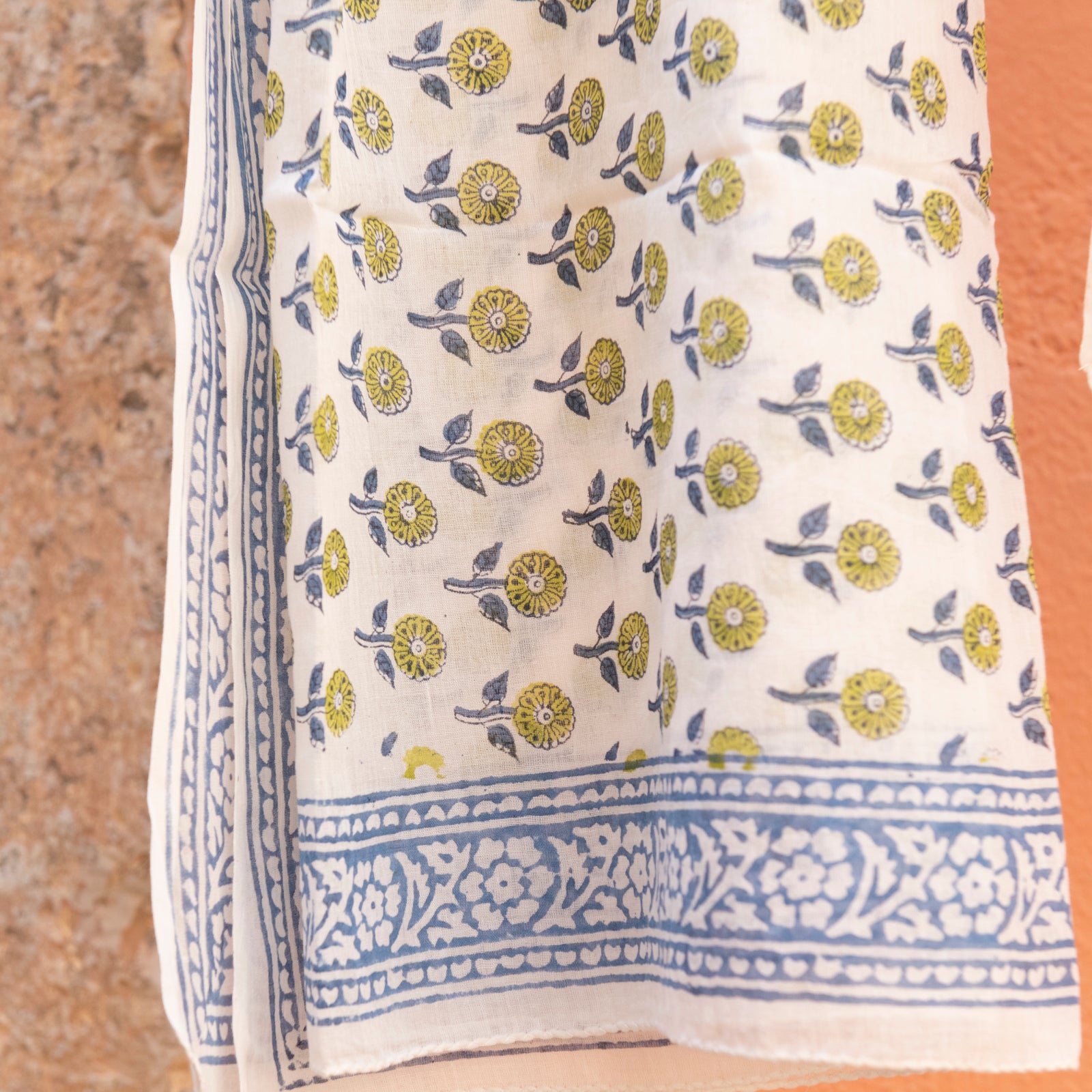 Large Scarf / Sarong Grace Organic Coton - Blockprint - Blue BLUE