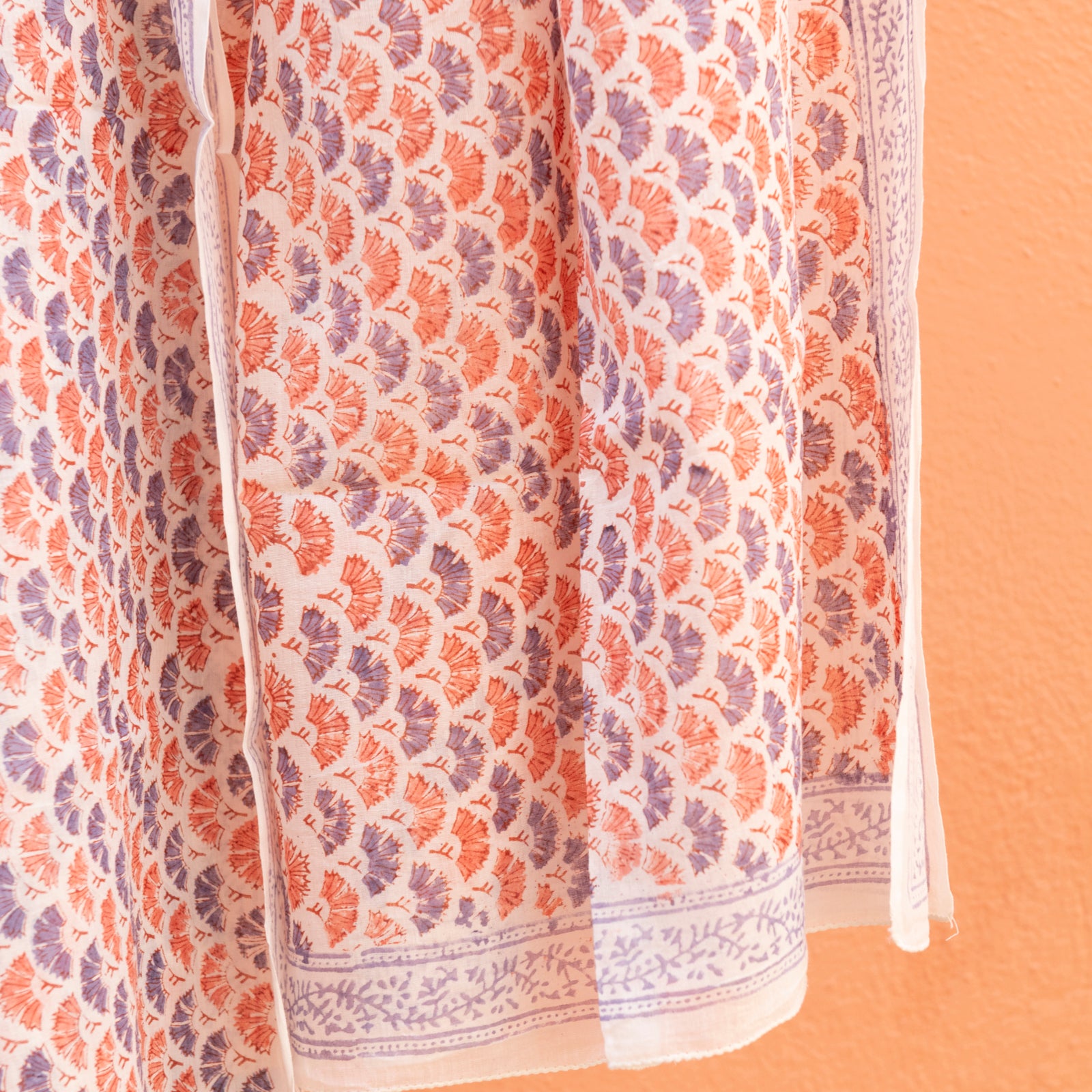 Large Scarf / Sarong Garrigue Organic Coton - Blockprint - Lilac Orange LILAC ORANGE