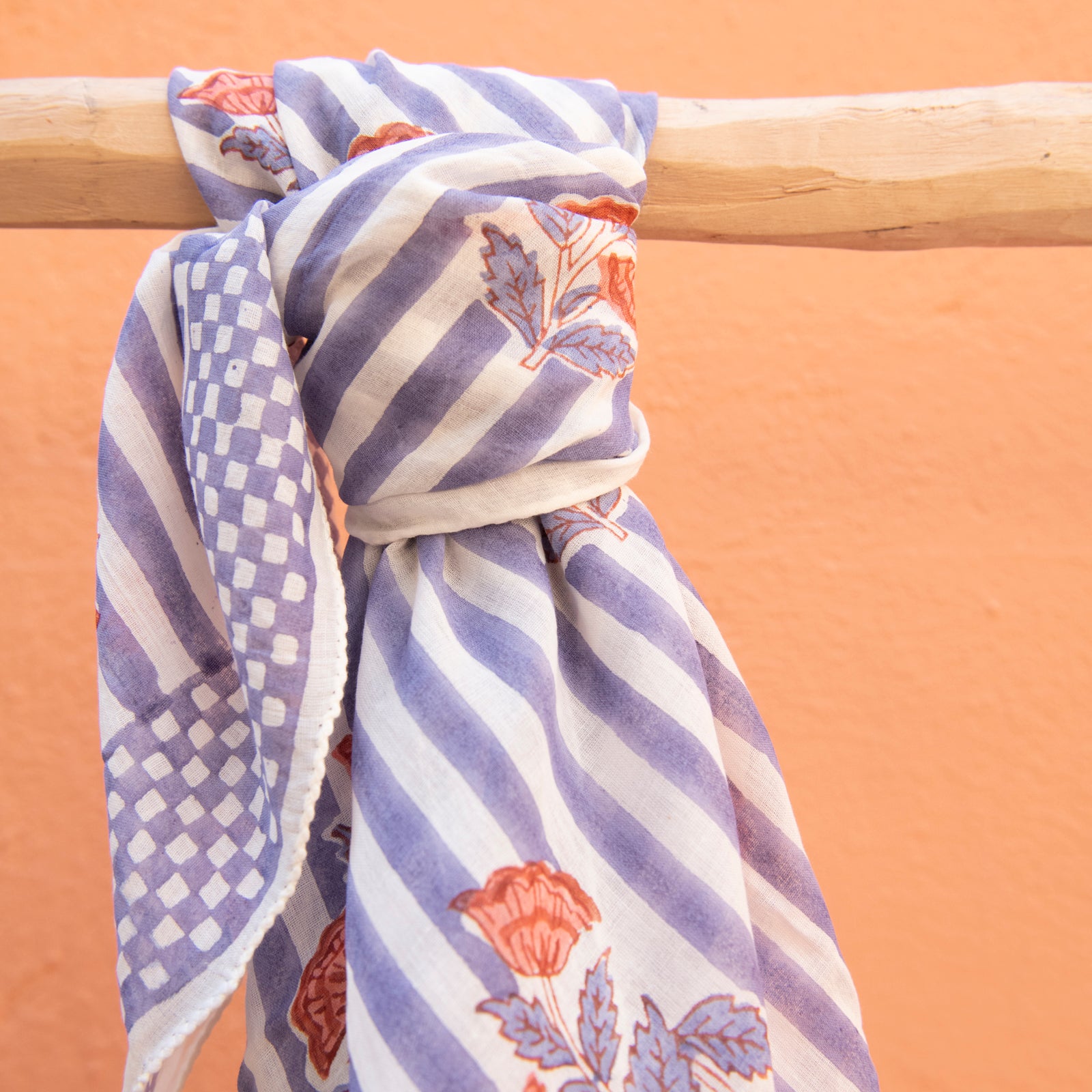 Square Scarf Beaulieu Organic Coton - Blockprint - Lilac LILAC