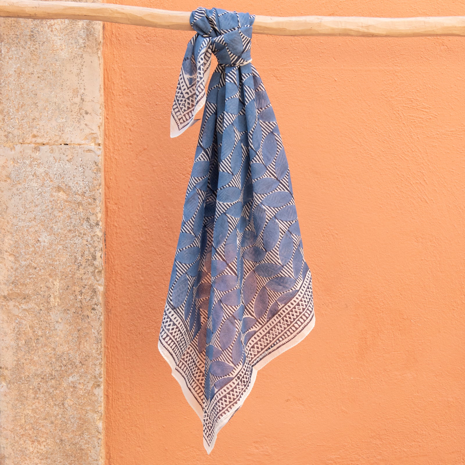 Square Scarf Cap Estel Organic Coton - Blockprint - Blue BLUE