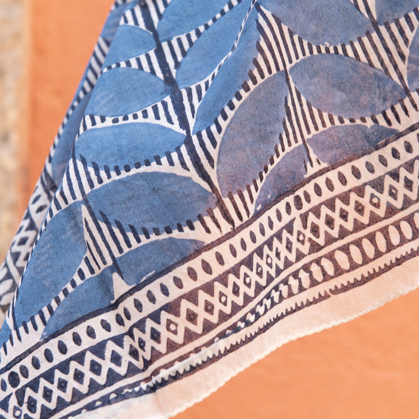 Square Scarf Cap Estel Organic Coton - Blockprint - Blue BLUE