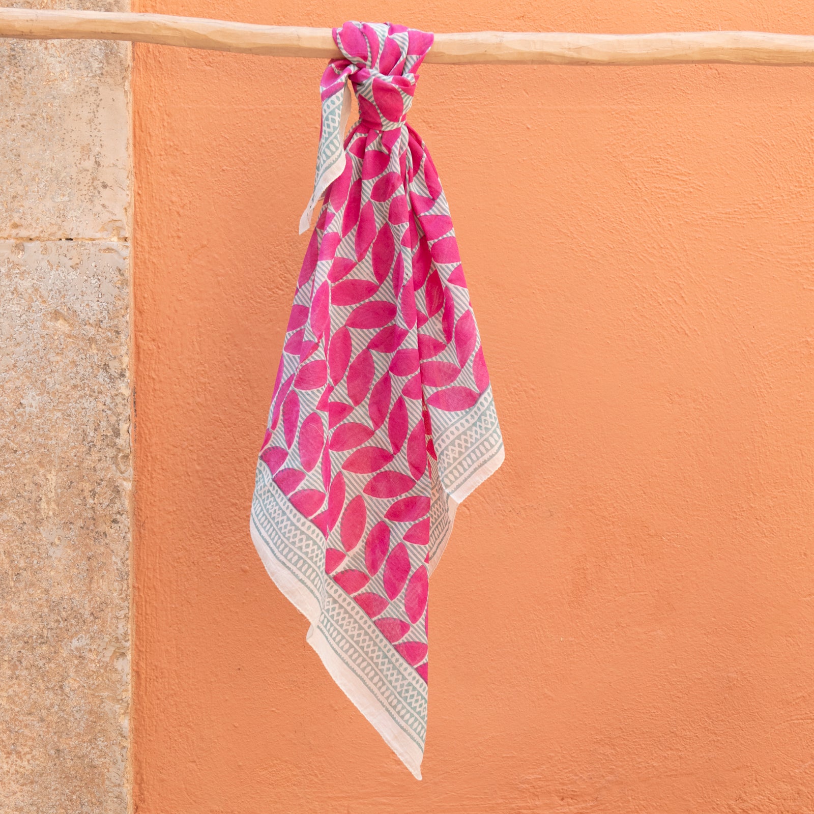 Square Scarf Cap Estel Organic Coton - Blockprint - Pink PINK