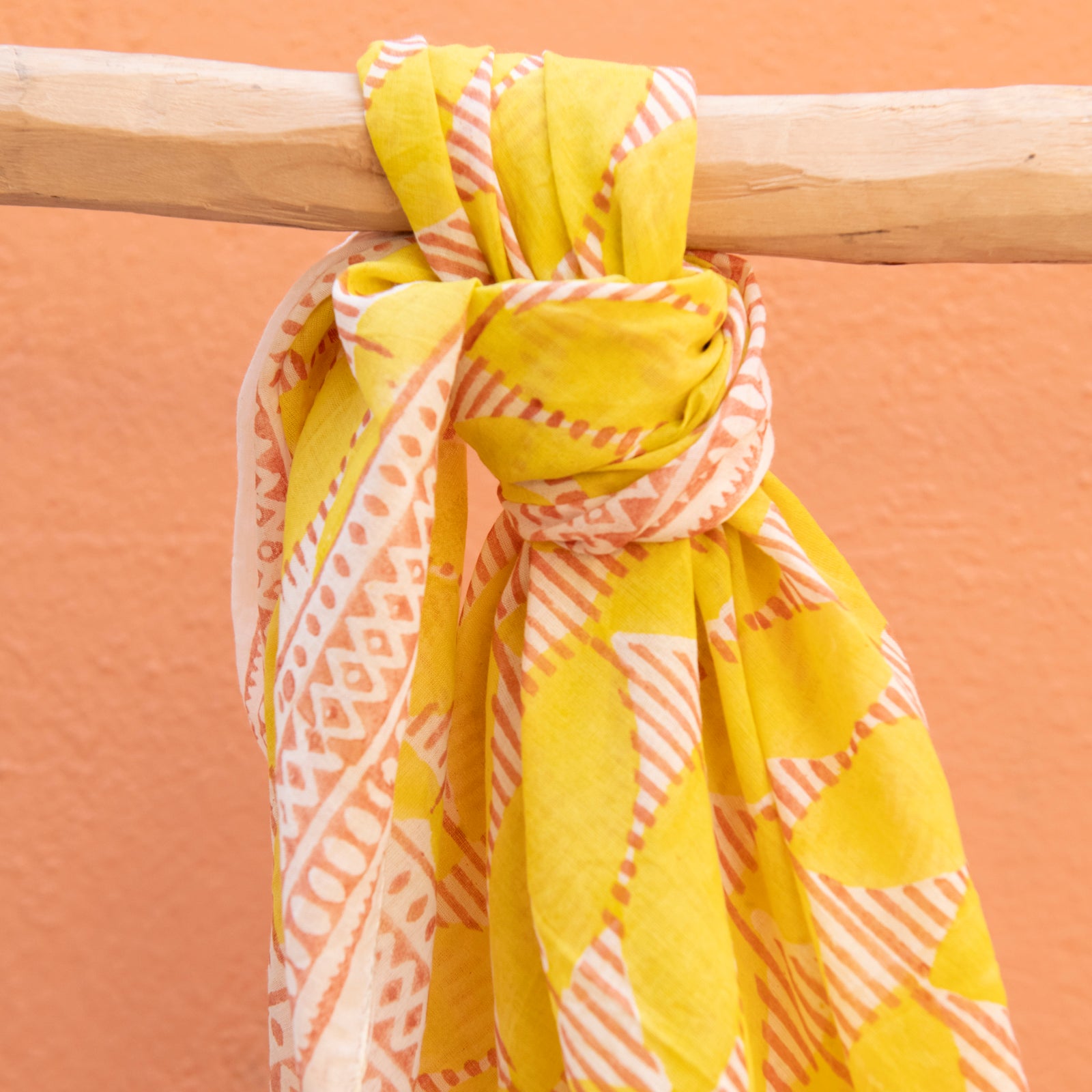 Square Scarf Cap Estel Organic Coton - Blockprint - Yellow YELLOW