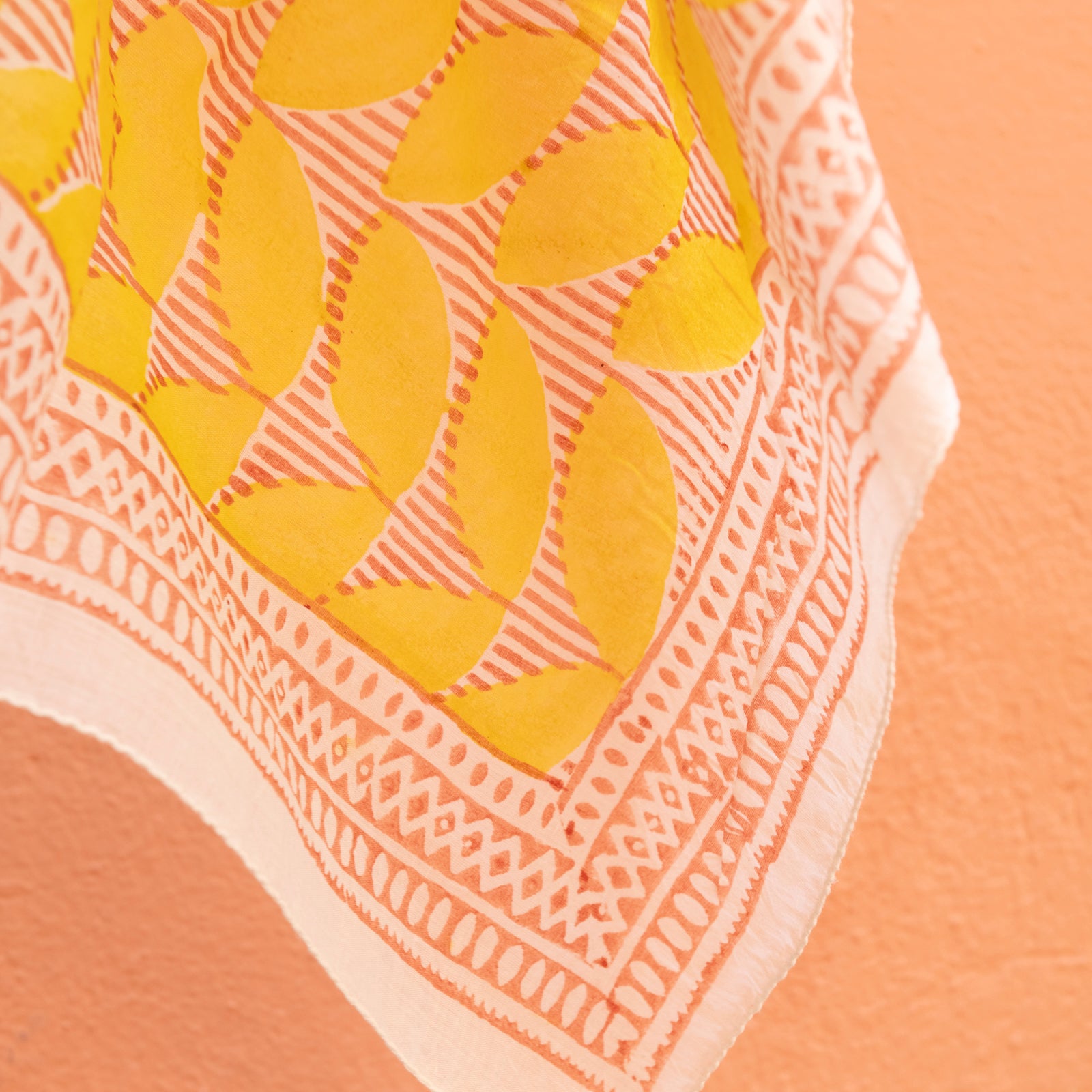 Square Scarf Cap Estel Organic Coton - Blockprint - Yellow YELLOW