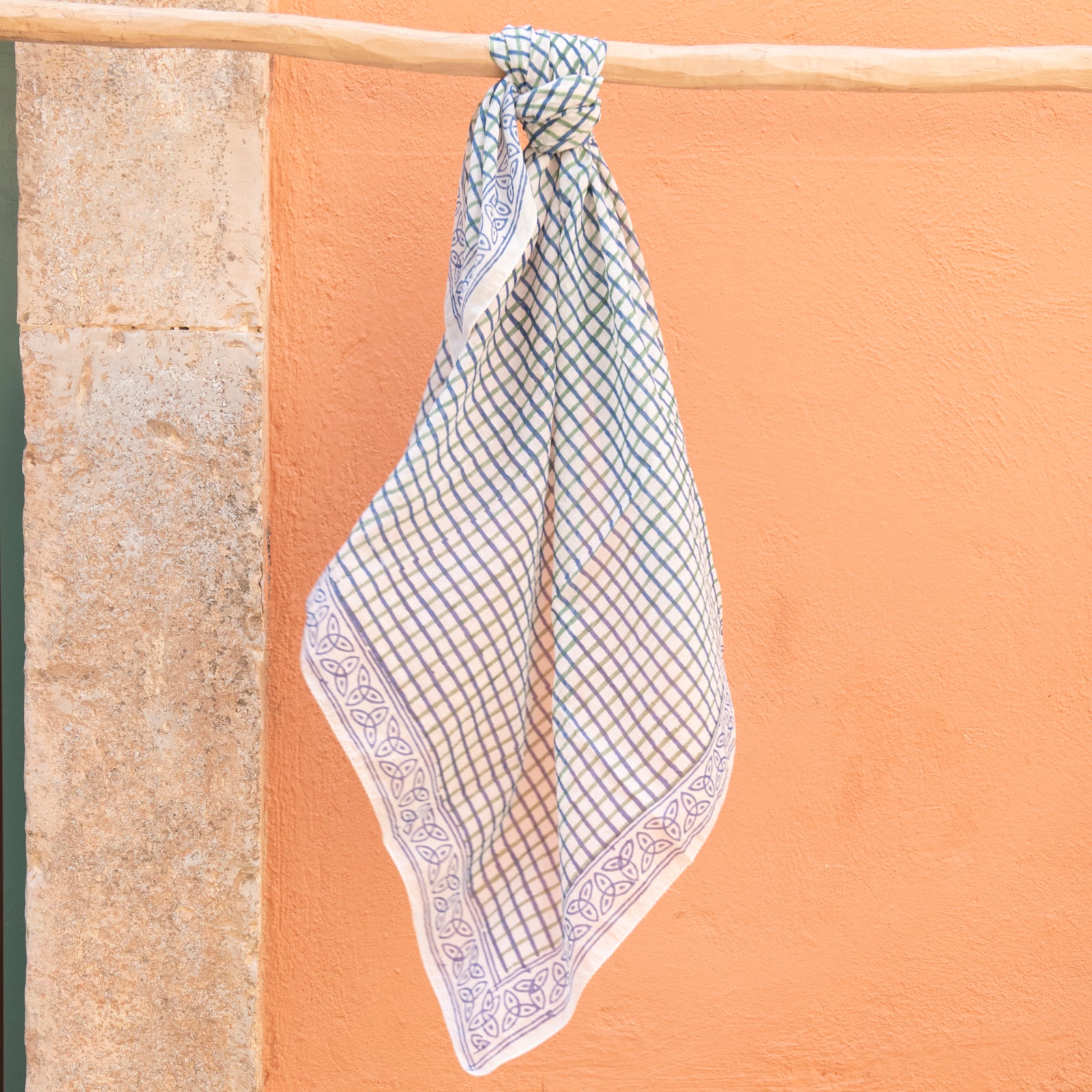 Square Scarf Croisette Organic Coton - Blockprint - Blue BLUE