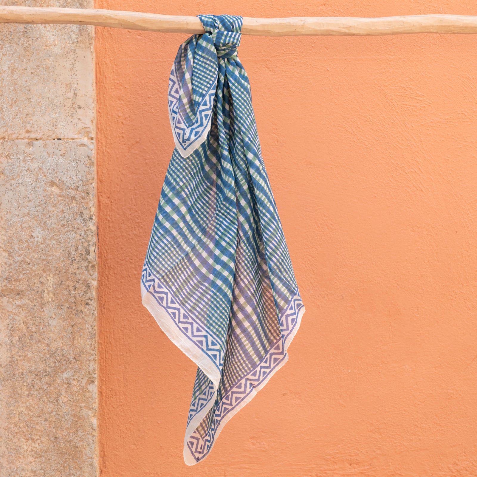 Square Scarf Nissa Organic Coton - Blockprint - Blue BLUE