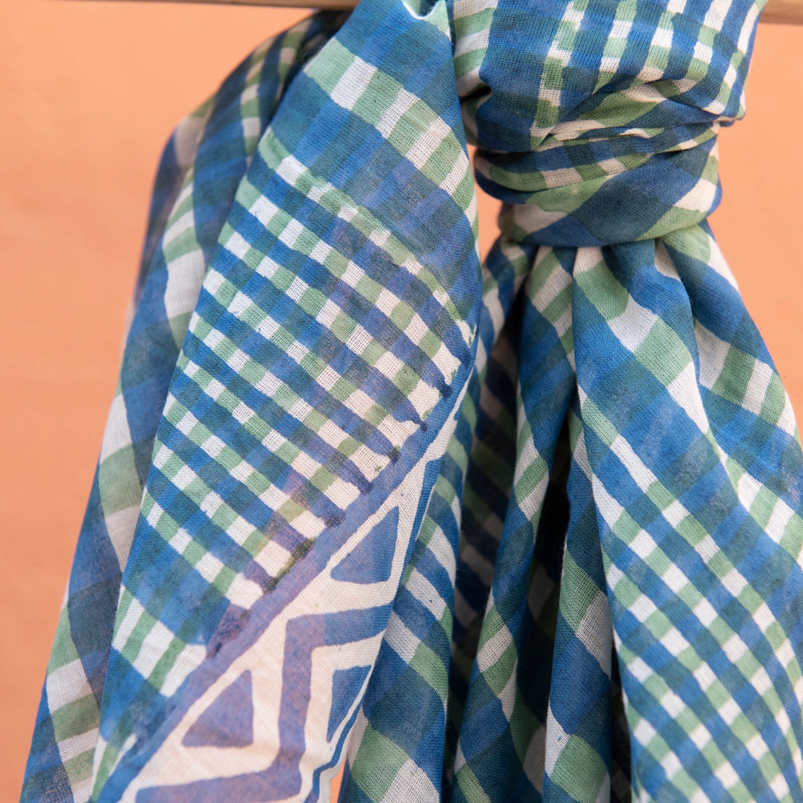 Square Scarf Nissa Organic Coton - Blockprint - Blue BLUE