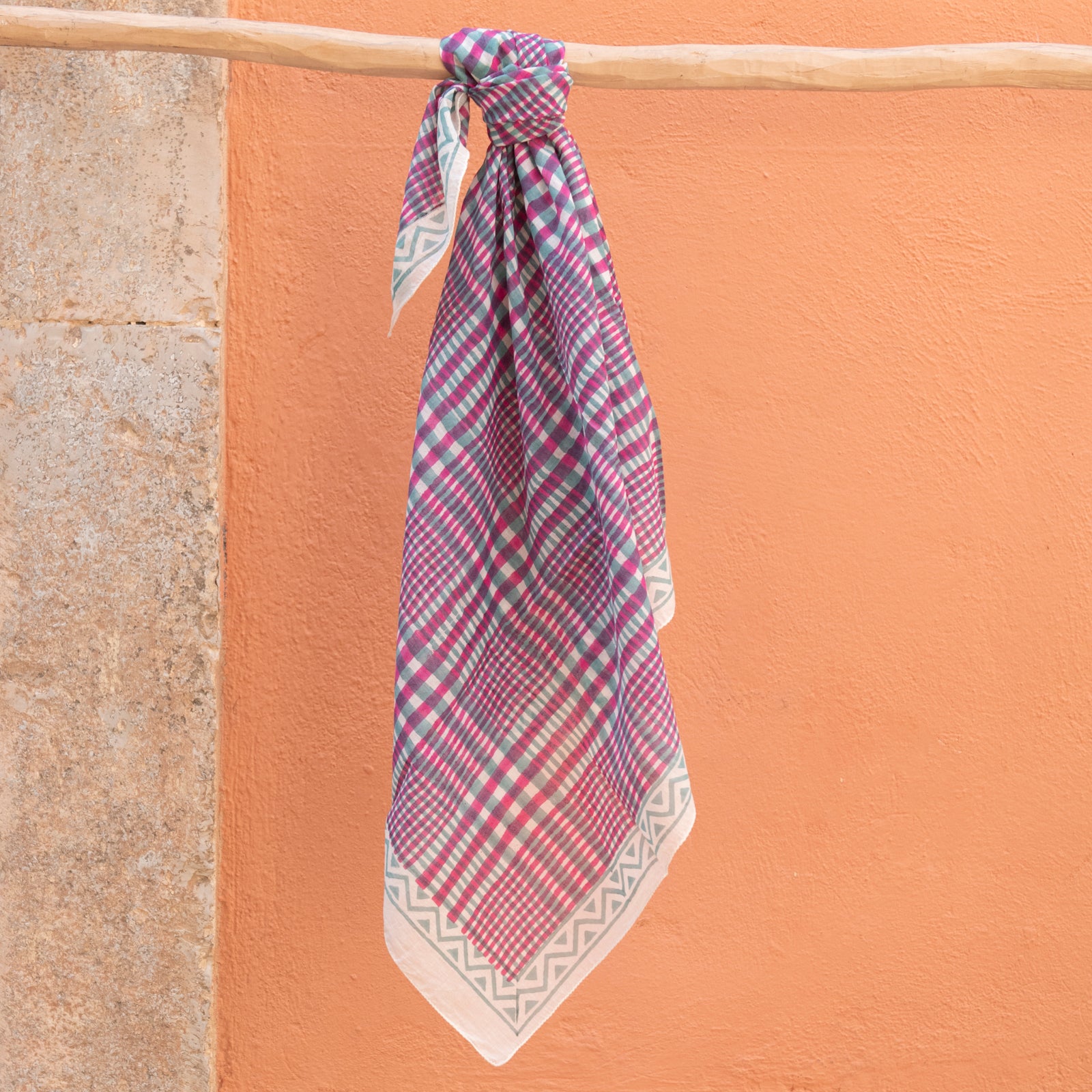 Square Scarf Nissa Organic Coton - Blockprint - Green GREEN