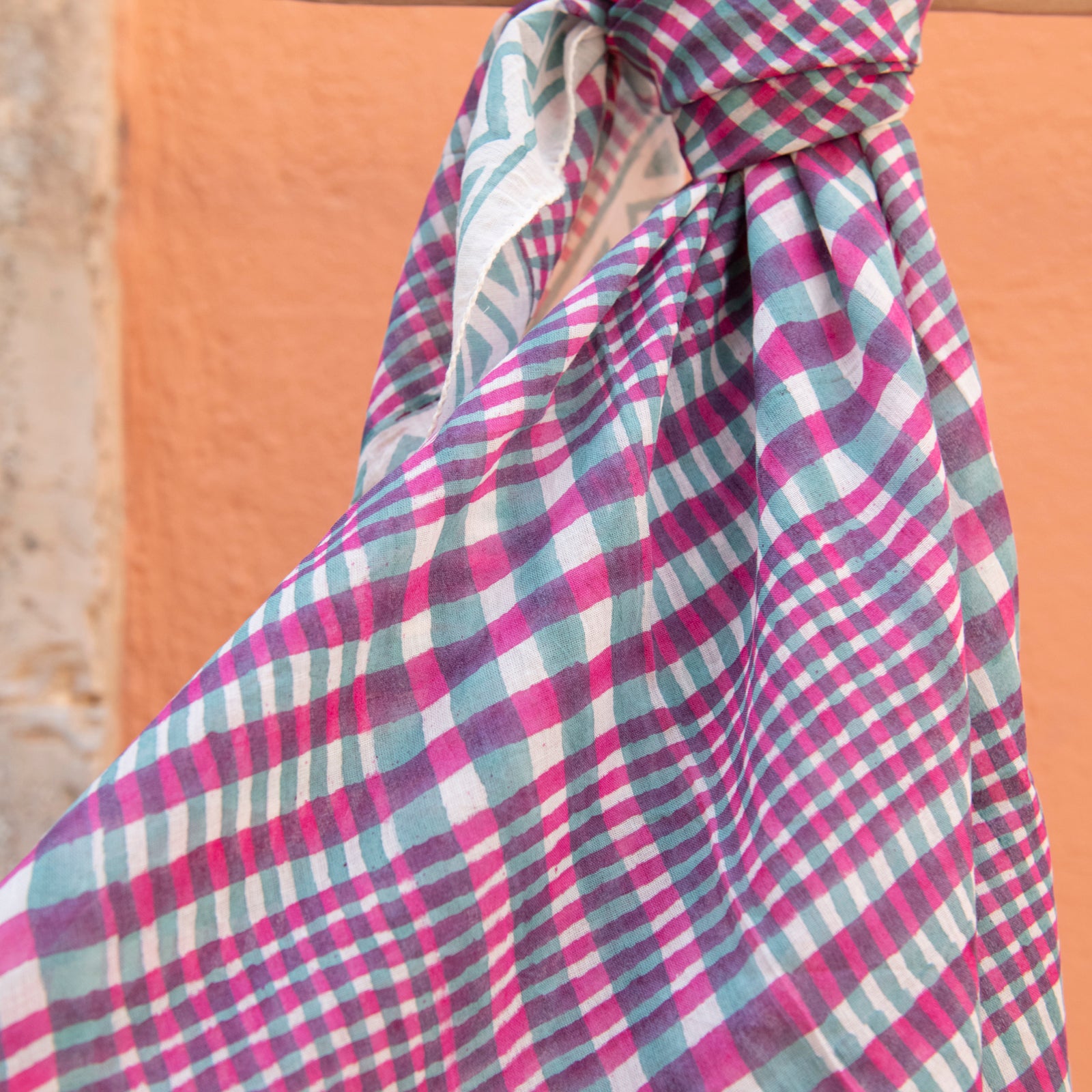 Square Scarf Nissa Organic Coton - Blockprint - Green GREEN