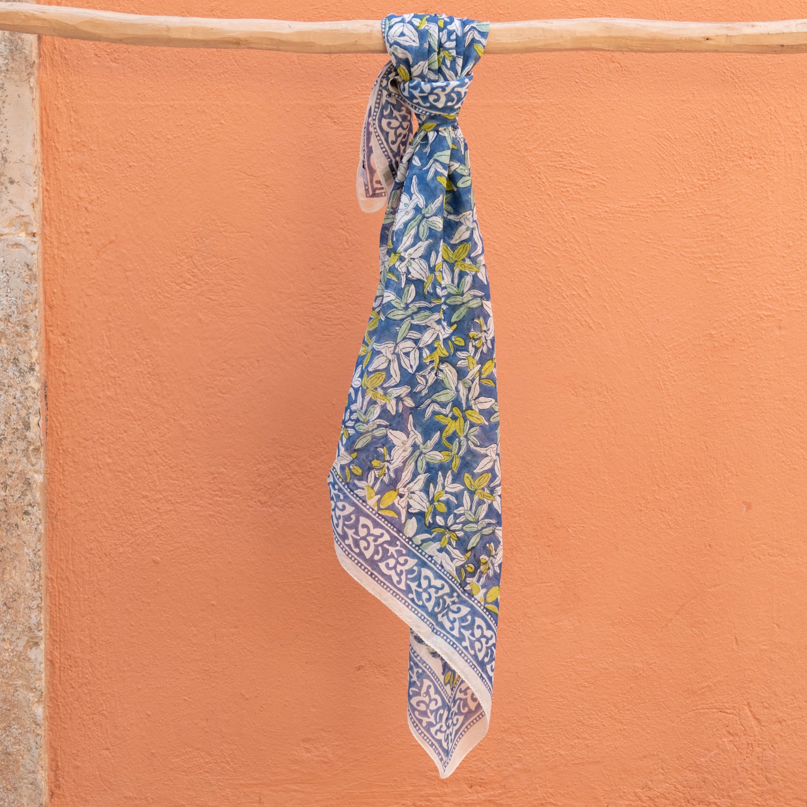 Square Scarf Figuieres Organic Coton - Blockprint - Blue BLUE