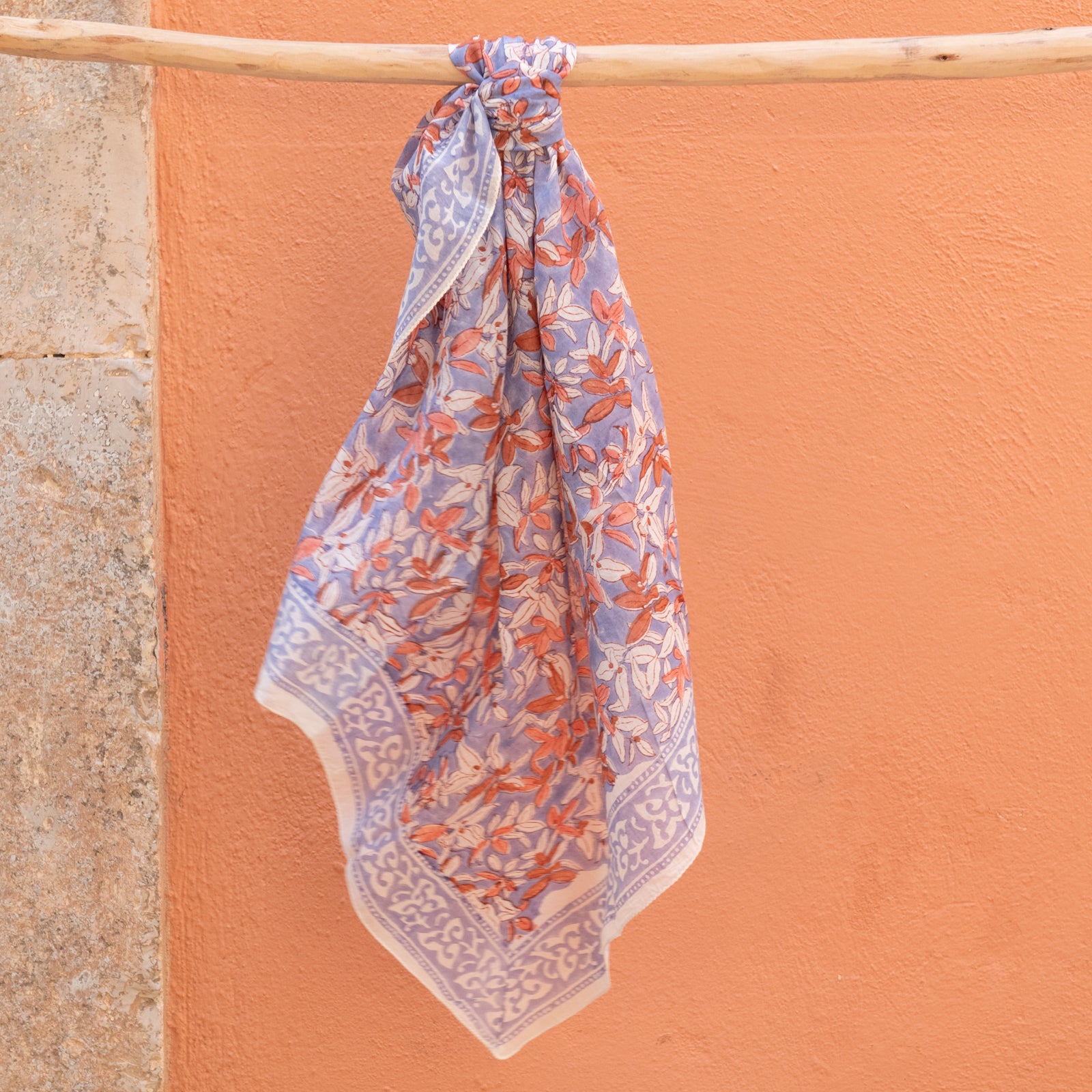 Square Scarf Figuieres Organic Coton - Blockprint - Lilac LILAC