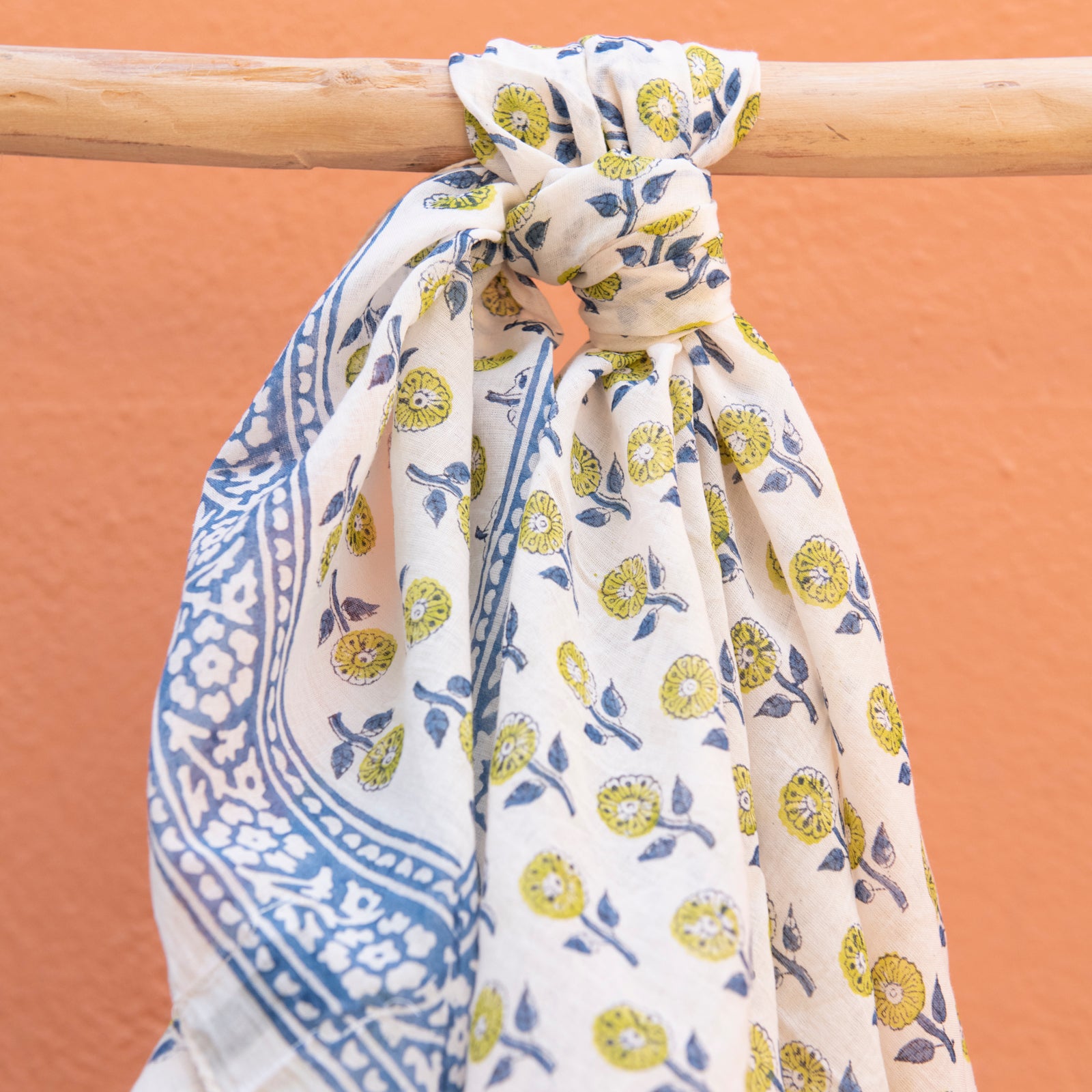 Square Scarf Grace Organic Coton - Blockprint - Blue BLUE