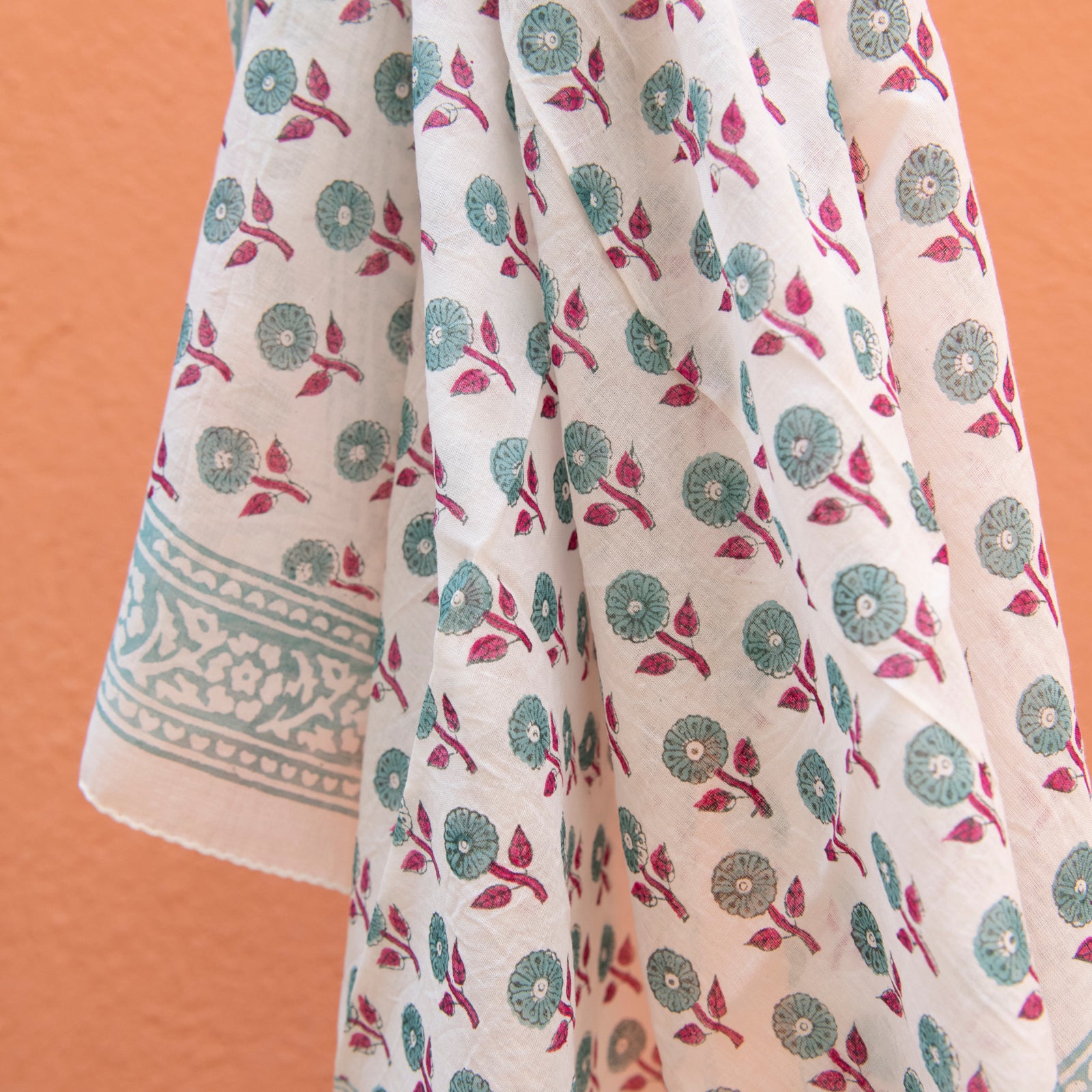 Square Scarf Grace Organic Coton - Blockprint - Green GREEN