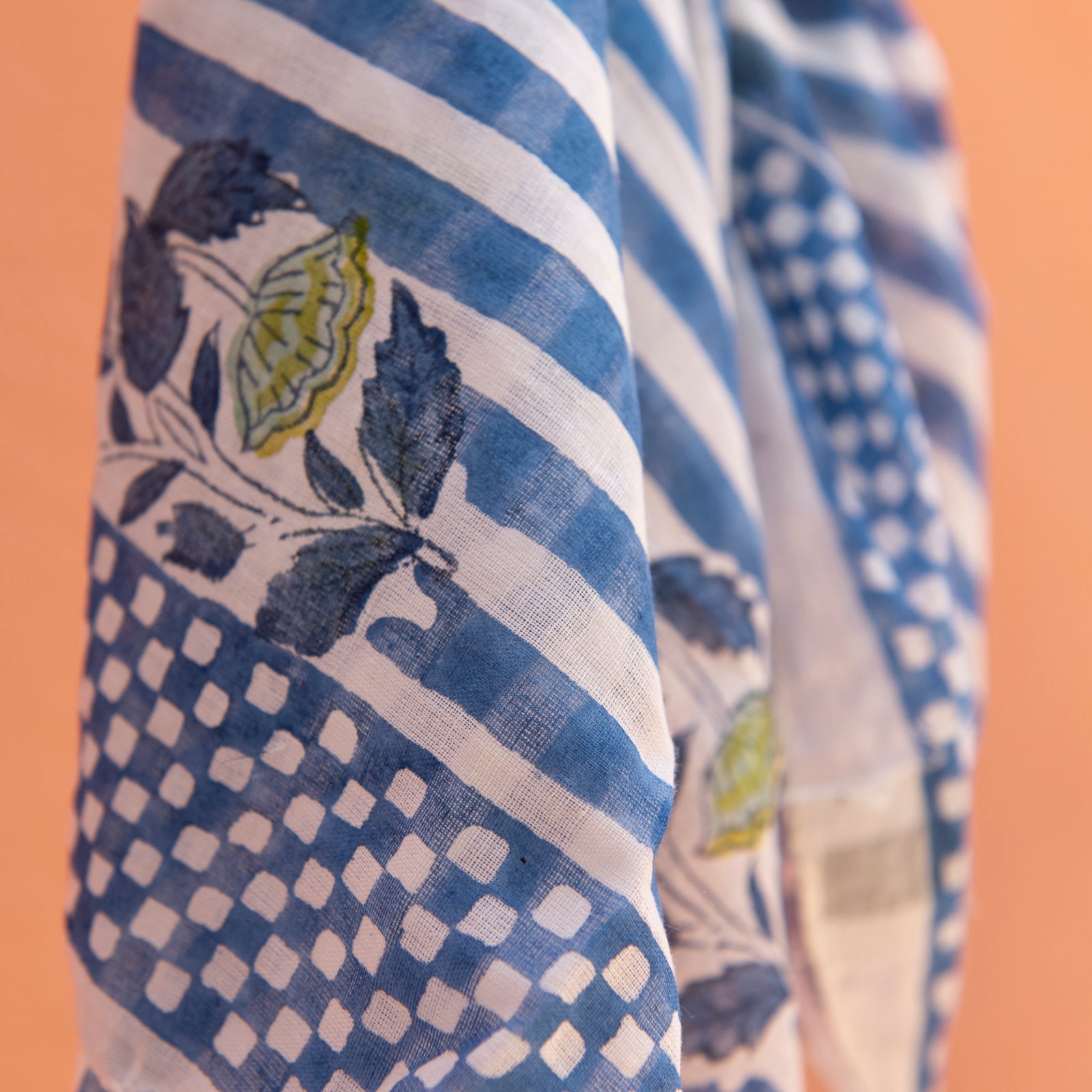 Bandana Scarf Beaulieu Organic Coton - Blockprint - Blue BLUE