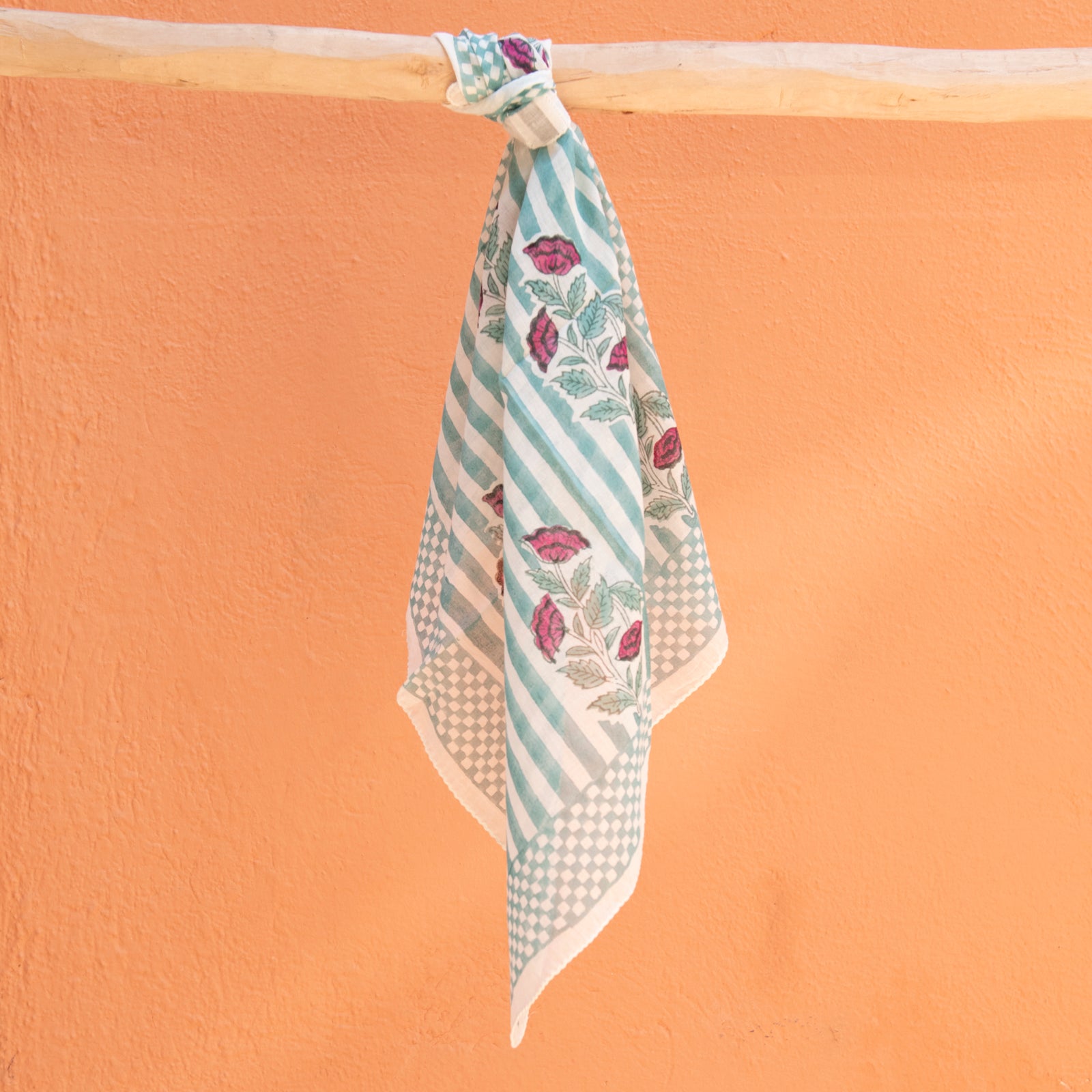 Bandana Scarf Beaulieu Organic Coton - Blockprint - Green GREEN