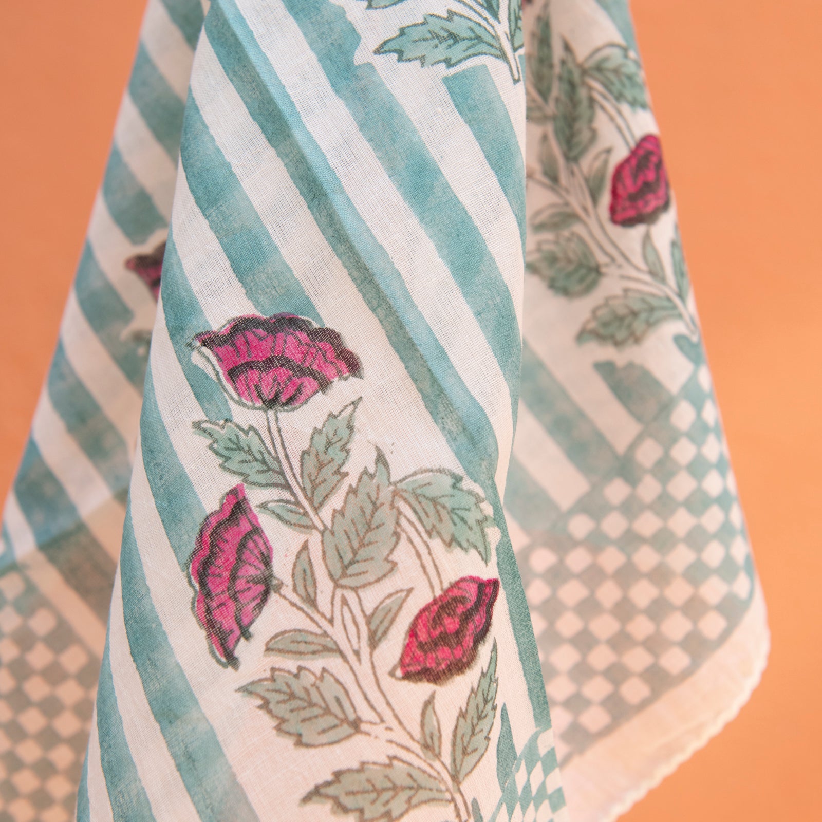 Bandana Scarf Beaulieu Organic Coton - Blockprint - Green GREEN