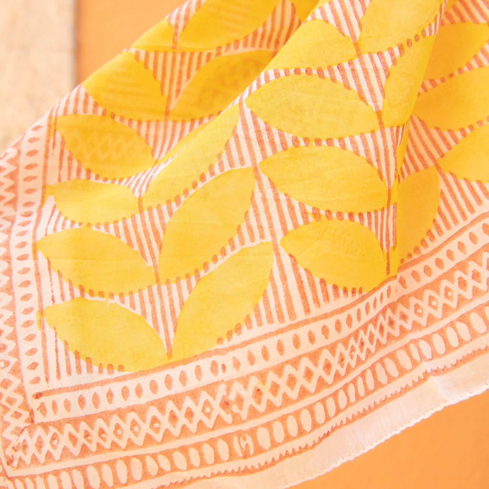 Bandana Scarf Cap Estel Organic Coton - Blockprint - Yellow YELLOW