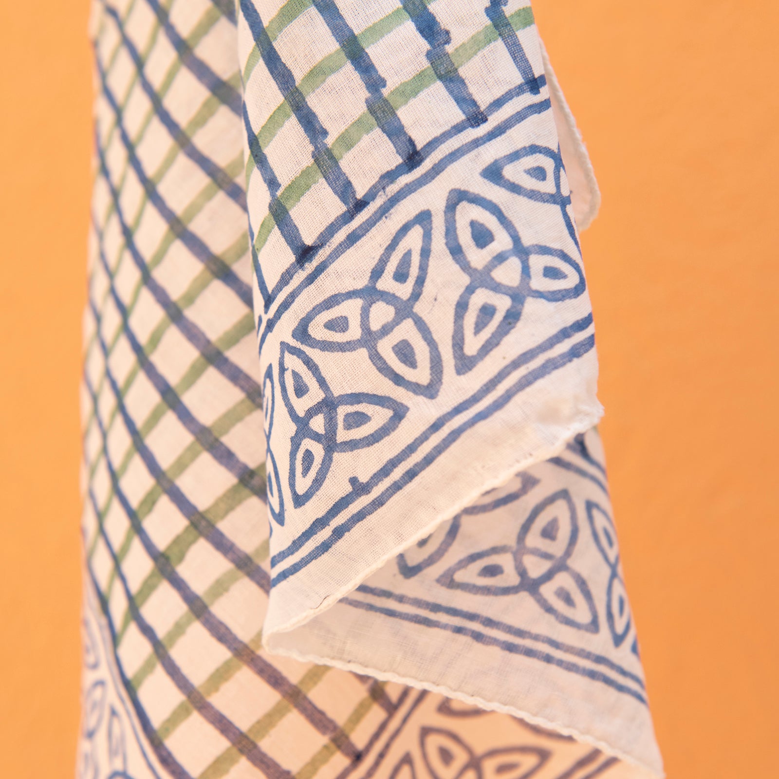 Bandana Scarf Croisette Organic Coton - Blockprint - Blue BLUE