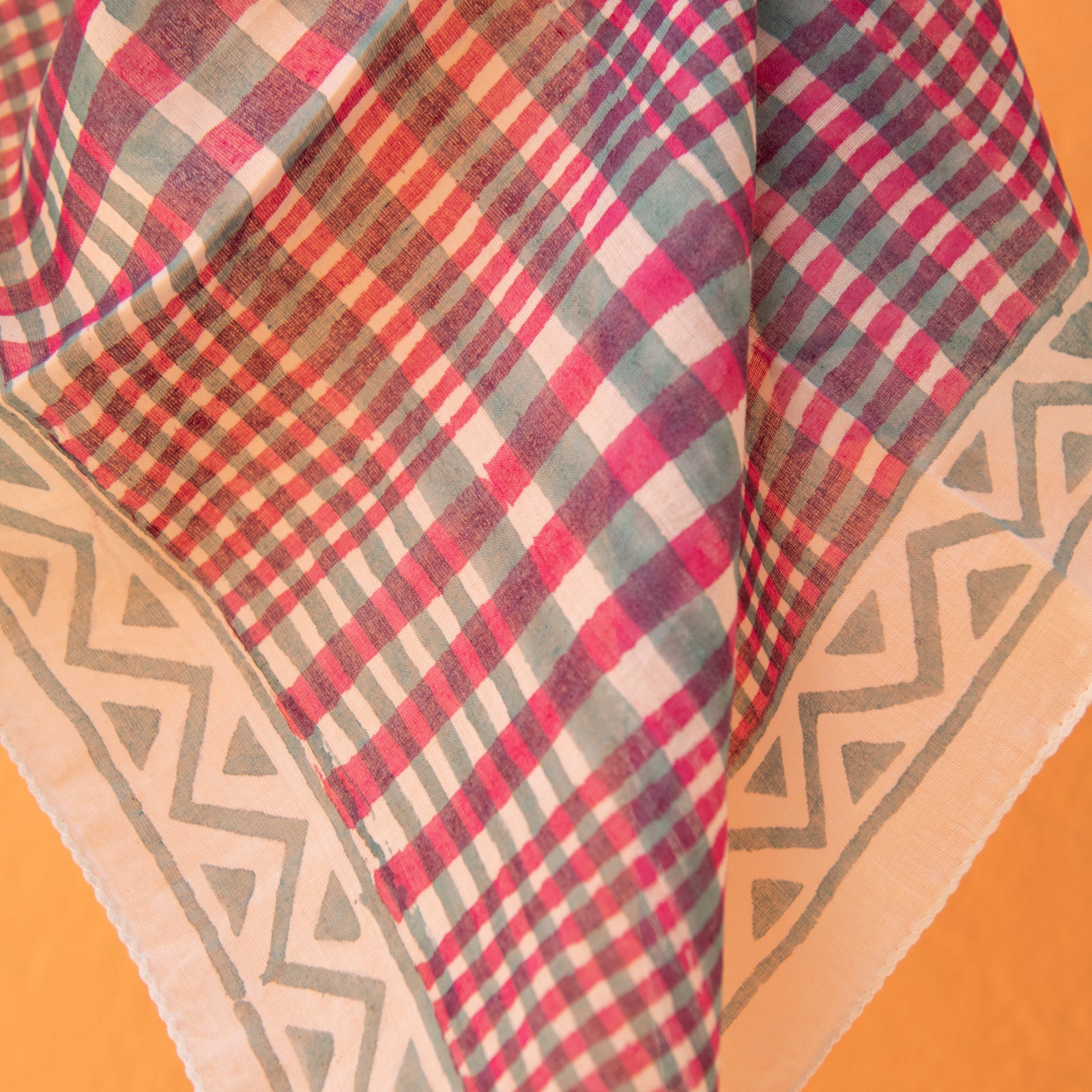 Bandana Scarf Nissa Organic Coton - Blockprint - Green GREEN